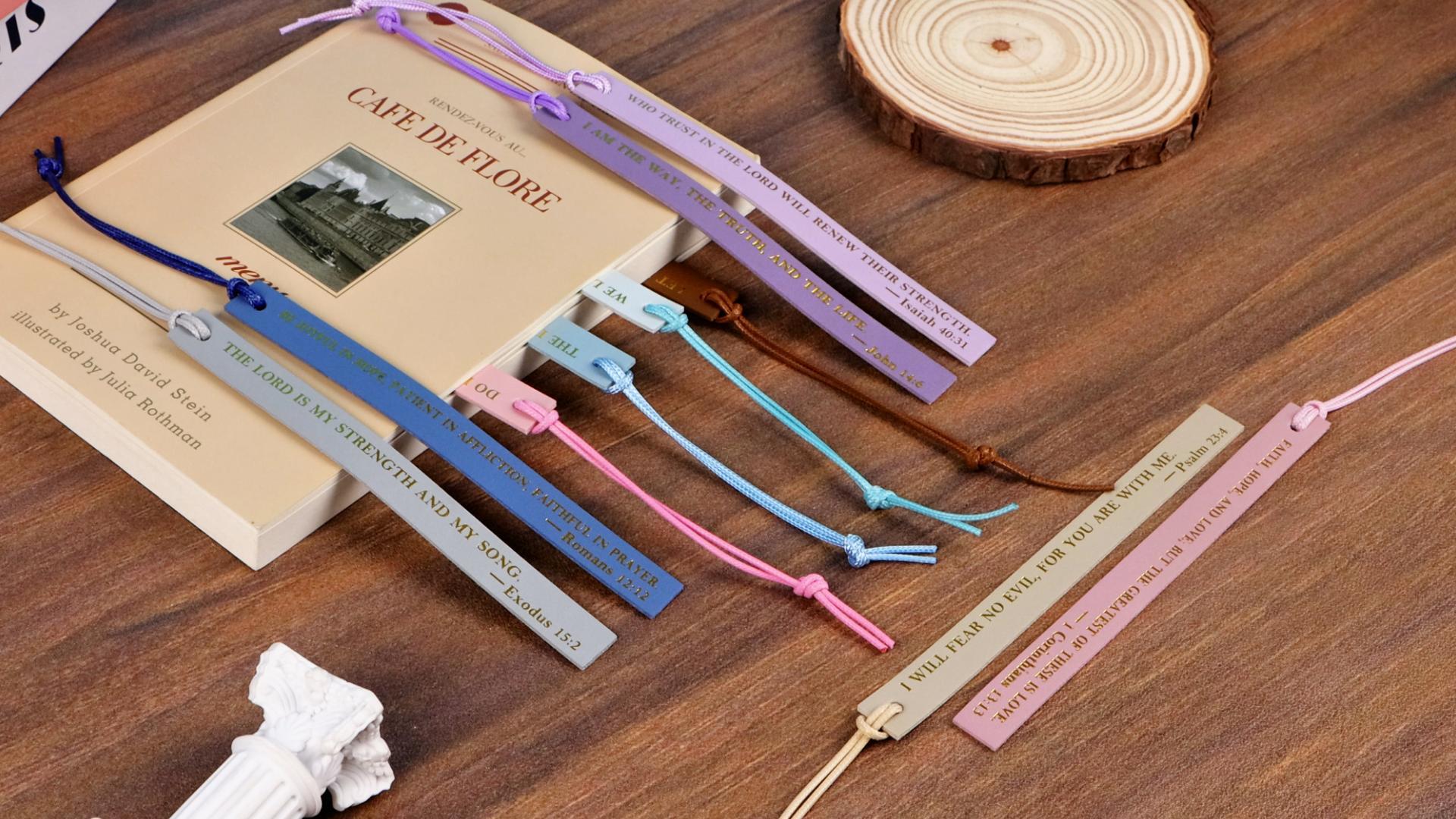 thumbnail video image 2 of Sinekong 20 Pcs Christian Leather Bookmark for Women Men, Handmade Bible Christian Gifts for Women Book Lovers Church Book Club(Warm-toned), 2 of 10
