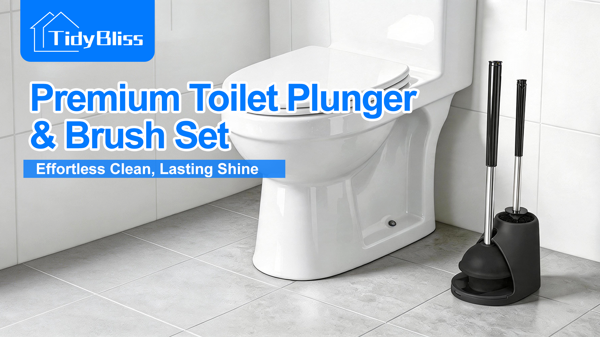 thumbnail video image 2 of TidyBliss Toilet Brush and Plunger Set with Hidden Tweezers (Black), 2 of 9