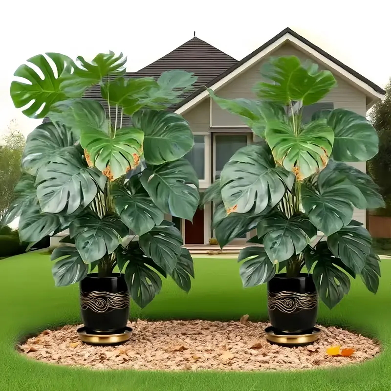thumbnail video image 2 of 2pcs large indoor artificial plants Monstera, suitable for home office living room decoration, very suitable for Valentine's Day, Father's Day, Mother's Day, graduation season, 2 of 14