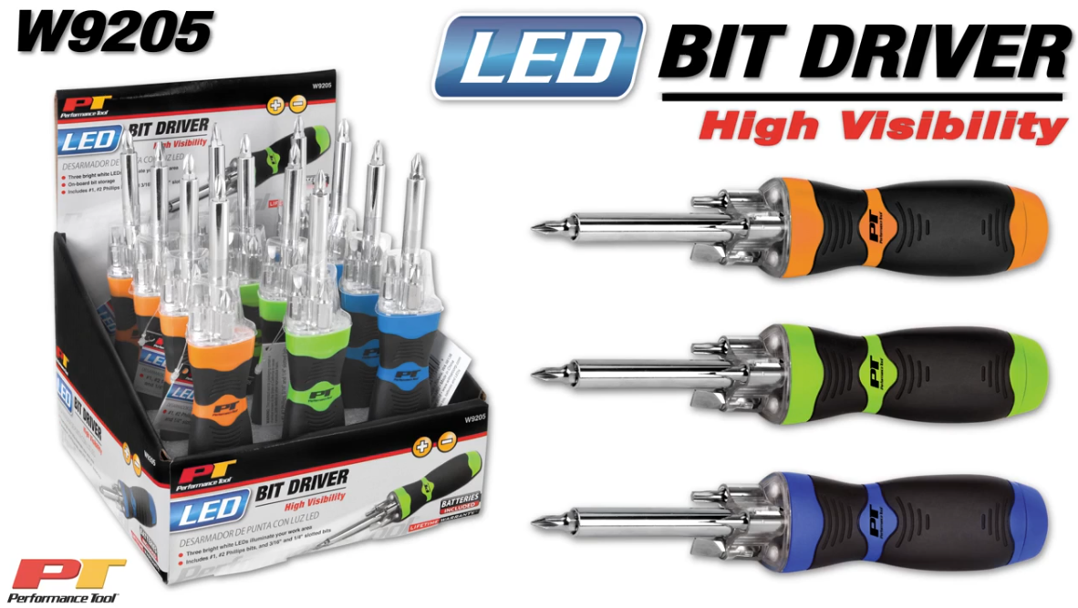 thumbnail video image 2 of Performance Tool W9205 High Visibility LED Bit Driver (Sold as 1 Bit Driver), 2 of 5
