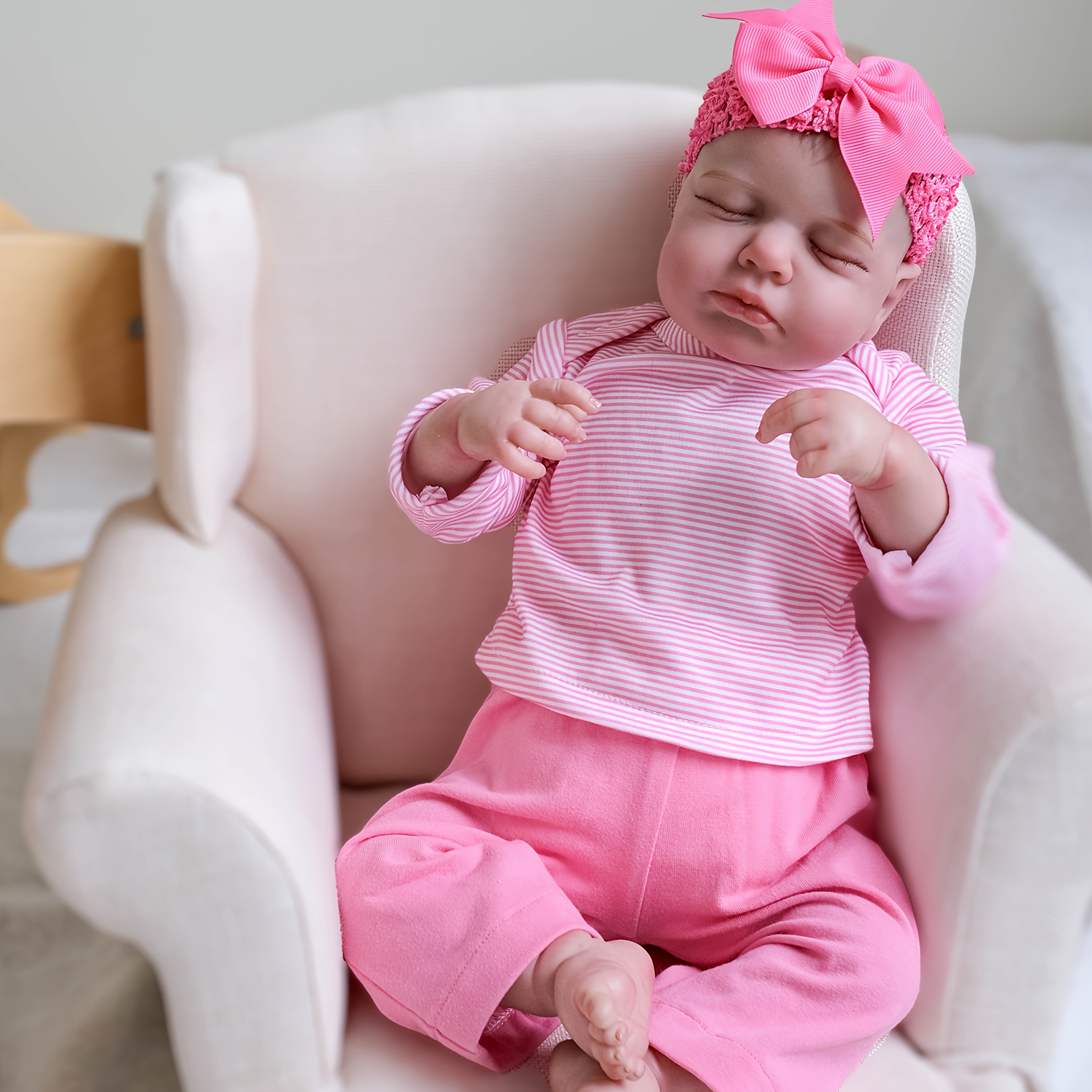 thumbnail video image 2 of iCradle Cute Lifelike Handmade Sleeping Reborn Baby Dolls Girl 19 Inch 48 cm Soft Cloth Body Painted Hair Realistic Newborn Baby Dolls with Pink Clothes for Kids Age 3+, 2 of 5