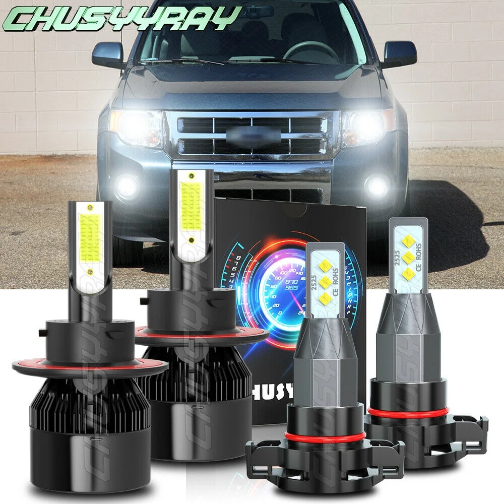 thumbnail video image 2 of For Ford Escape 2008-2012 - 4X 6000K LED Headlights + Fog Light Bulbs Combo Kit, 2 of 13