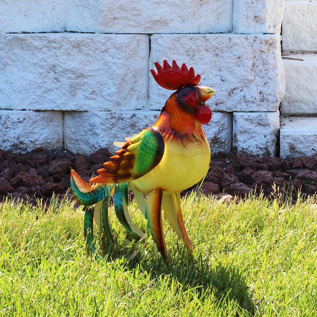 thumbnail video image 2 of Sunnydaze 16" Romeo the Rooster Iron Outdoor Statue, 2 of 8