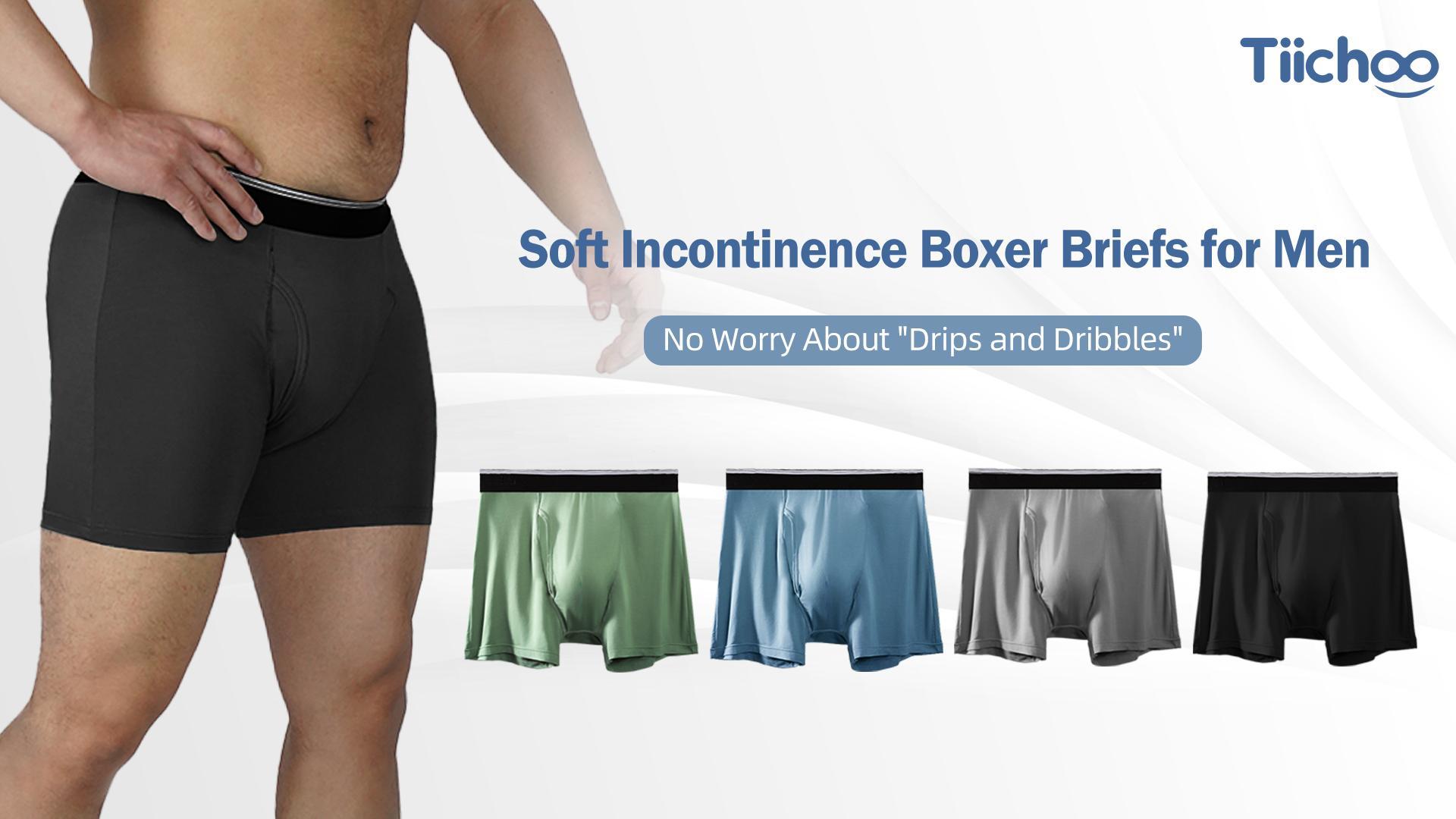 thumbnail video image 2 of TIICHOO Washable Incontinence Underwear for Men 100ml Absorbency Leakproof Boxer Briefs 5 Pack (X-Large, 2 Black/Dark Gray/Green/Blue), 2 of 7