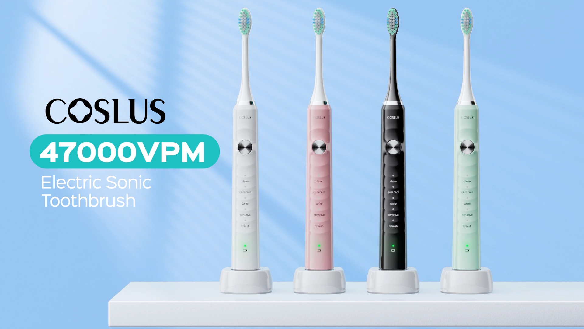 thumbnail video image 3 of COSLUS Electric Toothbrush for Adults and Teen,Wireless Rechargeable Tooth Brush,Youth with Portable Travel Case,5 Modes 47000 Power Toothbrushes 6 Brush Heads ,70Day Battery Life Green, 3 of 10