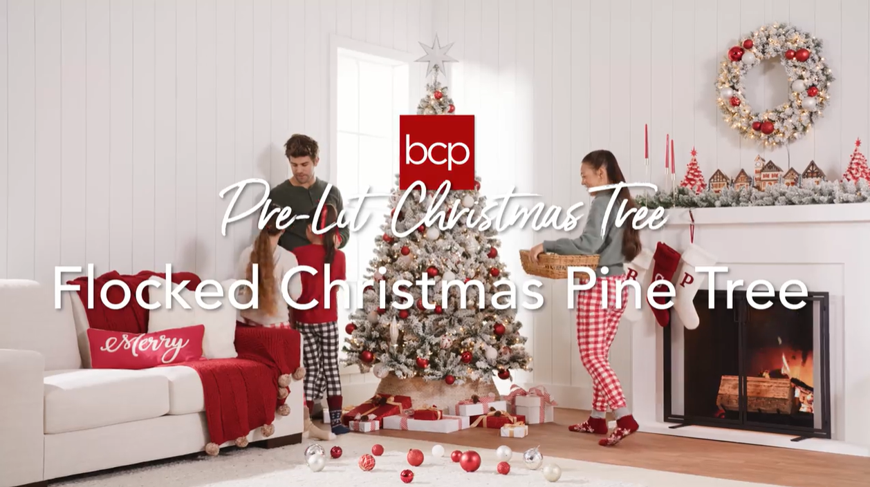 thumbnail video image 2 of Best Choice Products 7.5ft Pre-Lit Holiday Christmas Pine Tree w/ Snow Flocked Branches, 550 Warm White Lights, 2 of 9