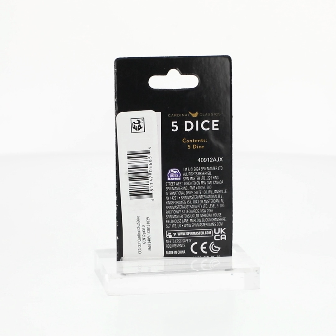 Cardinal 5-Pack Dice Set for Family Game Night, 6-Sided Plastic