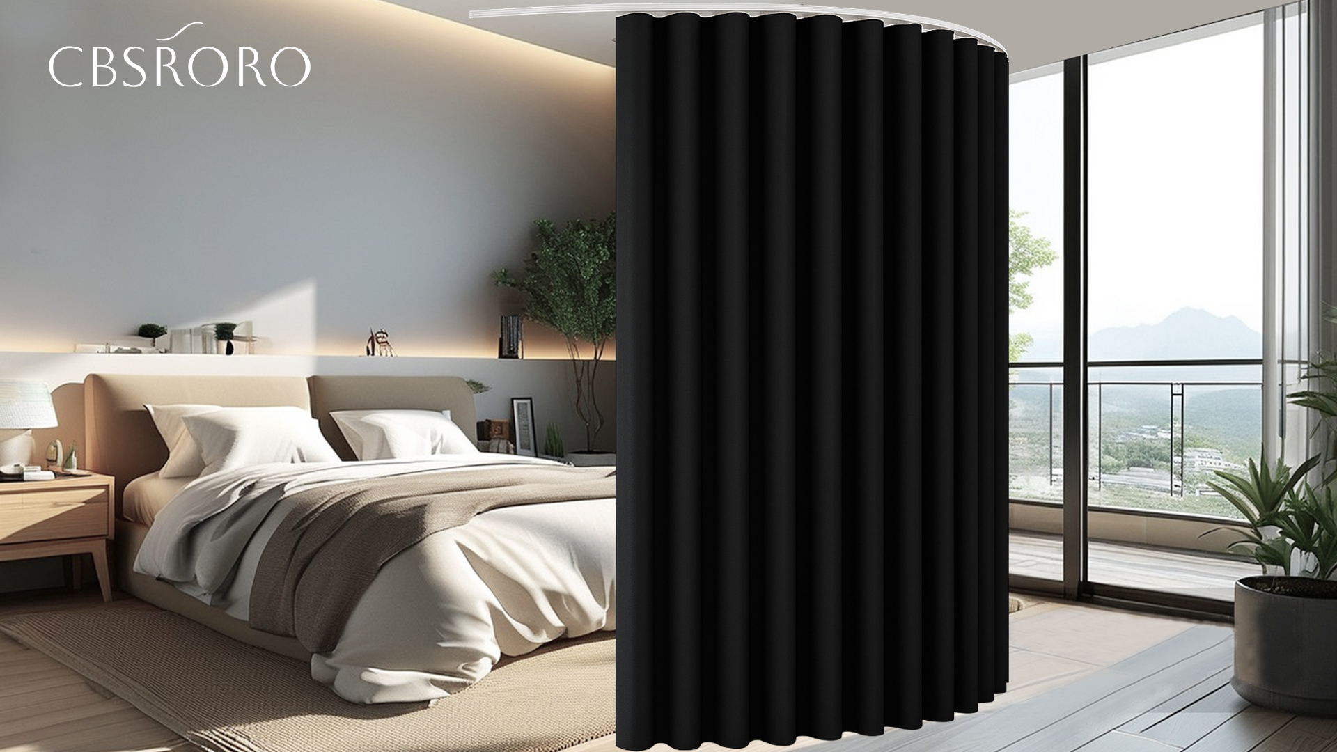 thumbnail video image 2 of CBSRORO Room Divider Blackout Curtains with Ceiling Mounted Curtain Track Set,1 Panel Beige Divider Curtain and White Flexible Curtain Track for Room Separation, 2 of 8