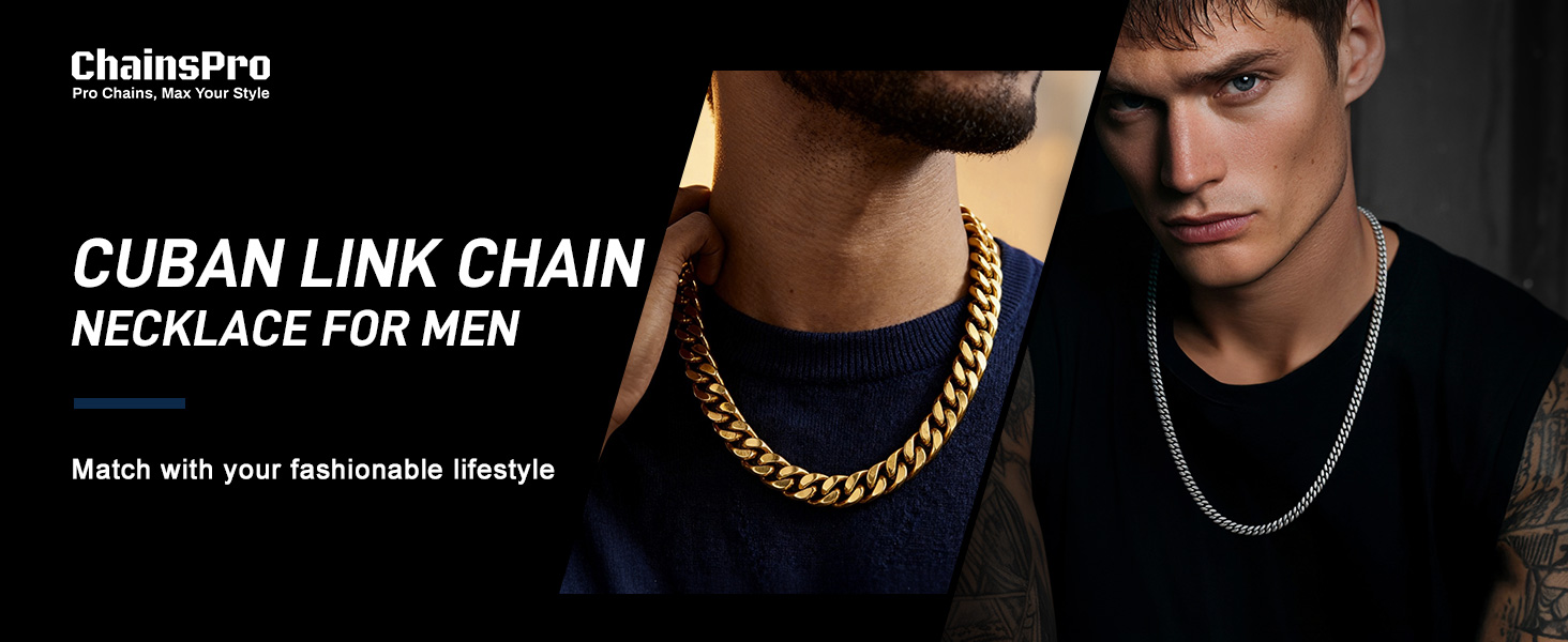 thumbnail video image 2 of ChainsProMax Men's Black Cuban Link Necklace 20inch Mens Necklaces Chain Stainless Steel Necklaces Christmas Jewelry Gift for Dad Son, 2 of 9