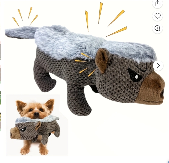 thumbnail video image 2 of Tough Squeaky Badger Dog Toy for Aggressive Chewers - Reinforced Stitching Plush Toy for Medium Dogs, Puppy Teething Relief, Durable Chew Toy, 2 of 8