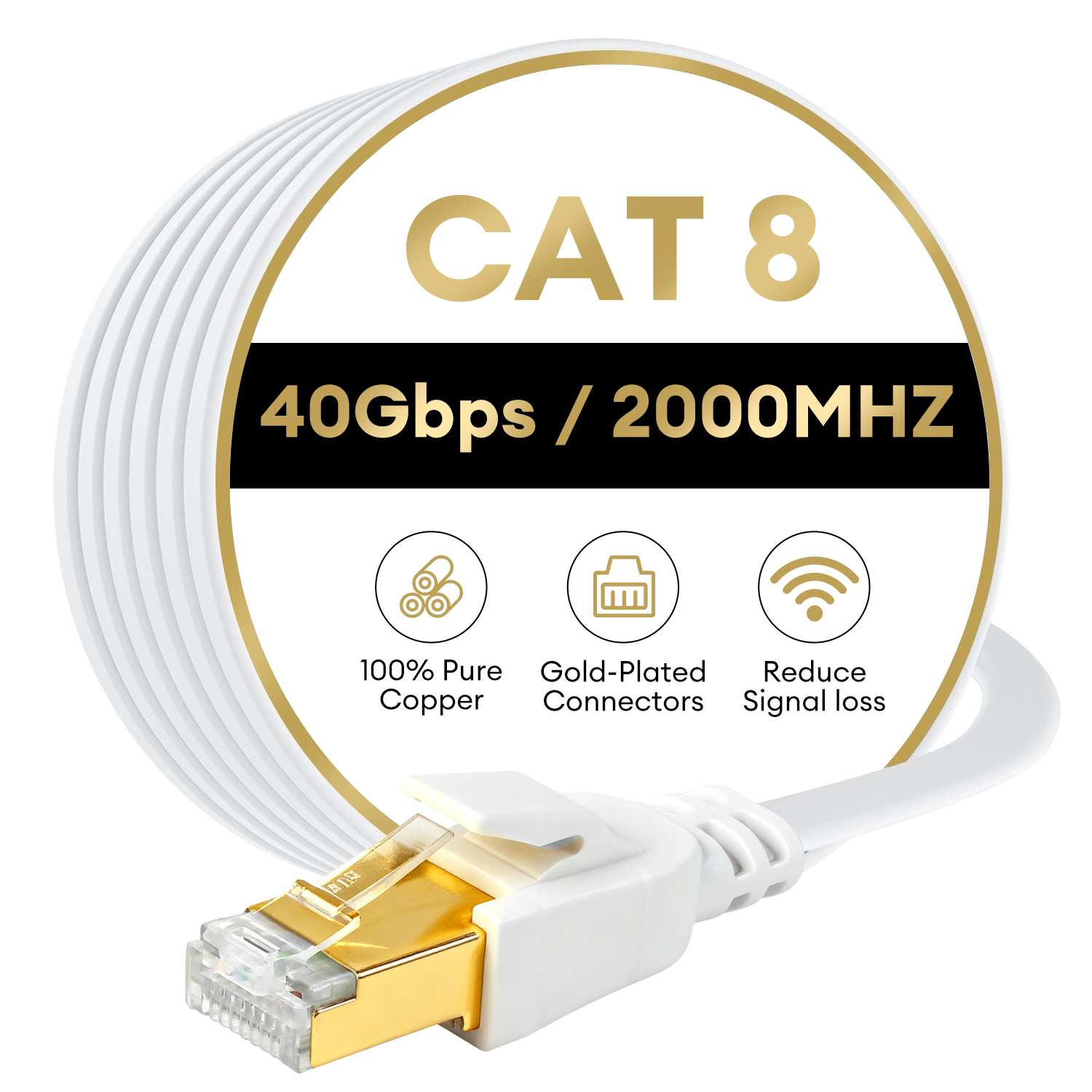 thumbnail video image 2 of Dutevolns Cat 8 Ethernet Cable 3.28 FT , Outdoor&Indoor, High Speed Cat 8 LAN Network Cable, 40Gbps 2000MHz RJ45 Flat Internet Computer Patch Cord, S/FTP UV Resistant for Router/Modem/Gaming, 2 of 9