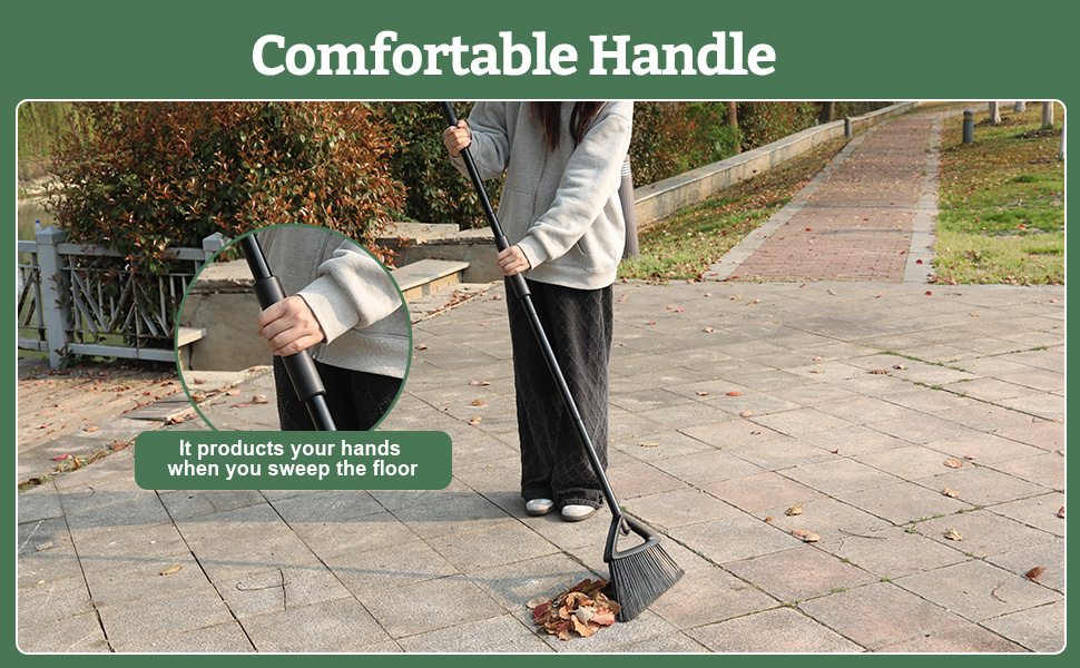 thumbnail video image 2 of Heavy Duty Angled Broom for Outdoor/Indoor Use for Sweeping Patio, Garage, Stiff Bristles & Adjustable 59.8" Handle, Black, 2 of 8