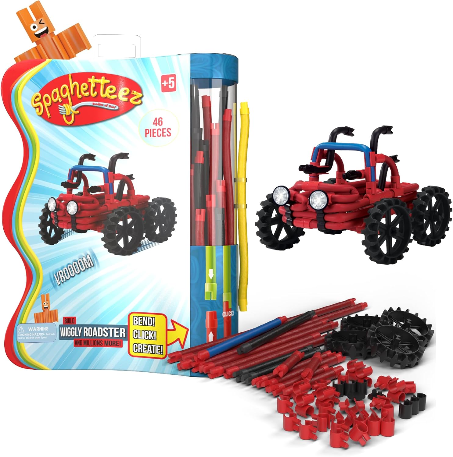 thumbnail video image 2 of Spaghetteez Wiggly Roadster-Flexible and Fun Truck Building Set for Kids- Creative STEM Toy Encourages Engineering Skills and Imaginative Play- Ideal for Age 4+, 2 of 7
