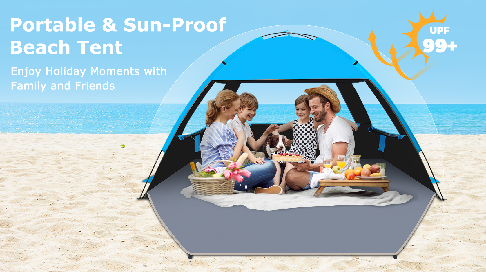 thumbnail video image 2 of Venustas UPF 50+ Beach Tent, Easy Setup Sun Shelter for 3/4/6/8 People, Windproof Outdoor Canopy Shade with Portable Carry Bag, 2 of 9