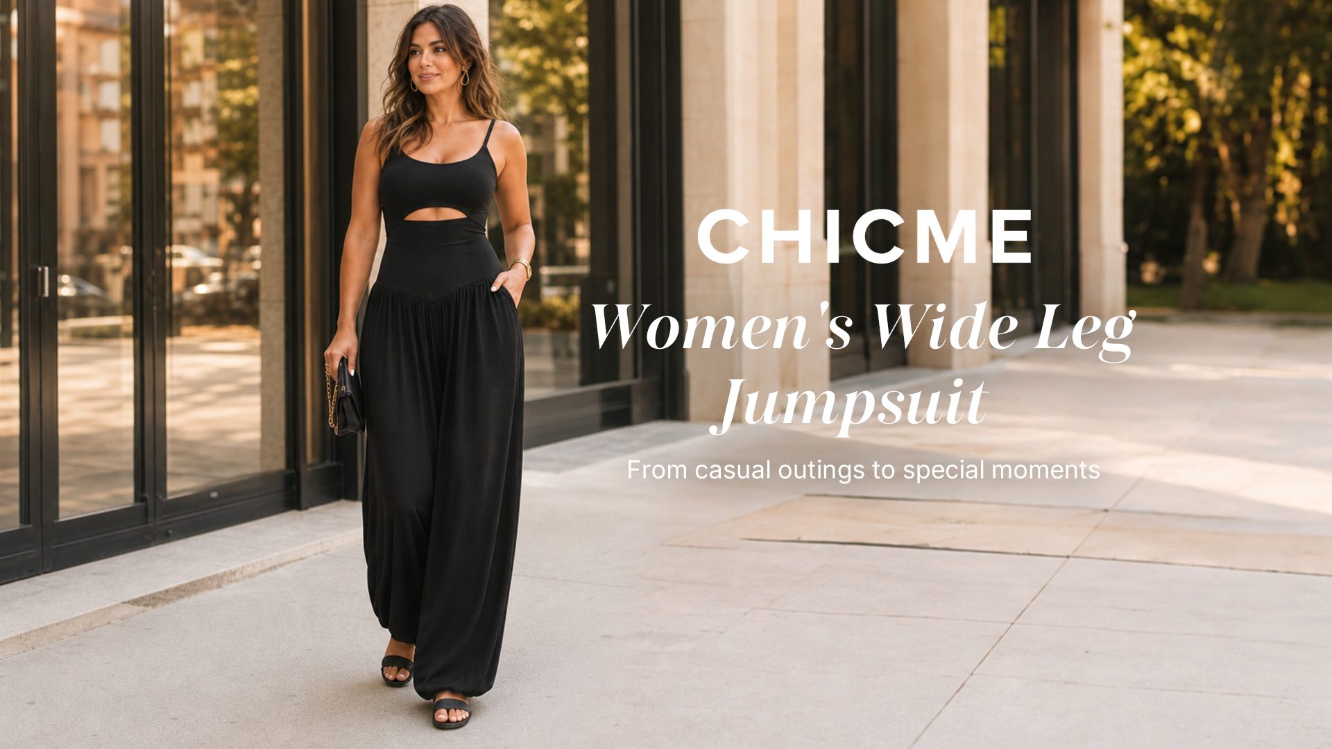 thumbnail video image 2 of ChicMe Womens Jumpsuits Sleeveless Cut-Out Waist Backless Tie-Back Ruched Wide Leg Vacation Summer Jumpsuit for Women Black-L, 2 of 9
