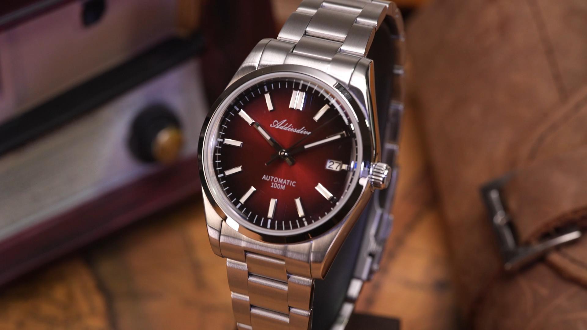 thumbnail video image 2 of ADDIESDIVE Military Automatic Dive Watch Sapphire Crystal NH35 Movement 100m Waterproof BGW9 Luminous Red Gradient Dial, 2 of 7