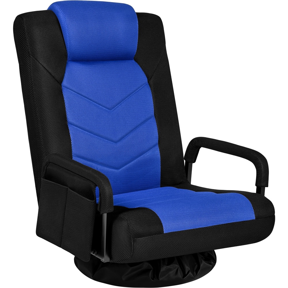thumbnail video image 2 of Alden Design Swivel Floor Gaming Chair with Adjustable Backrest, Black/Blue, 2 of 9