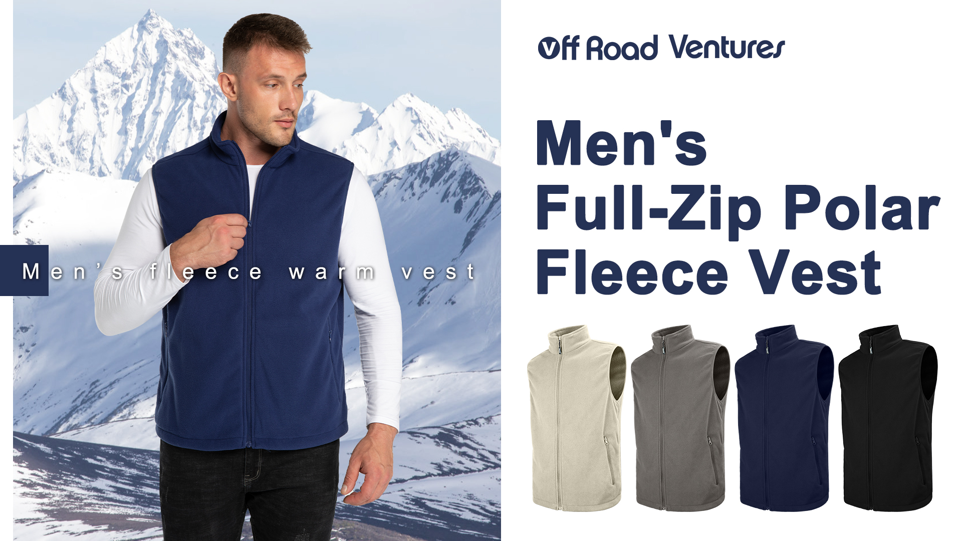 thumbnail video image 2 of Off Road Ventures Mens Fleece Vest Lightweight Outerwear Zip Up Golf Running Sleeveless Vest With Pockets for Hiking Travel, 2 of 8