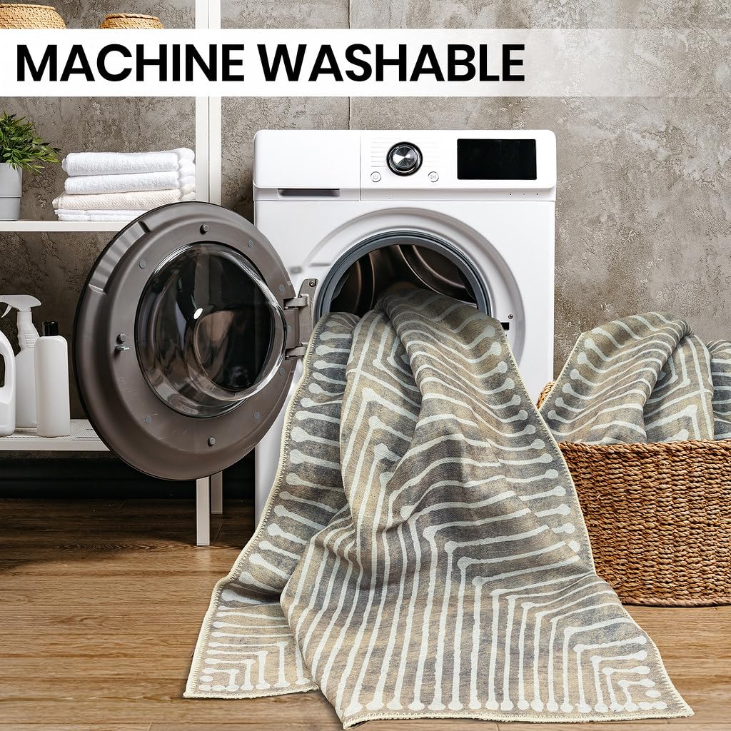 thumbnail video image 2 of GLN Rugs Ephesus - Contemporary, Machine Washable Area Rug 5'x7' Turkish Beige/Gray Home Carpet, 2 of 8