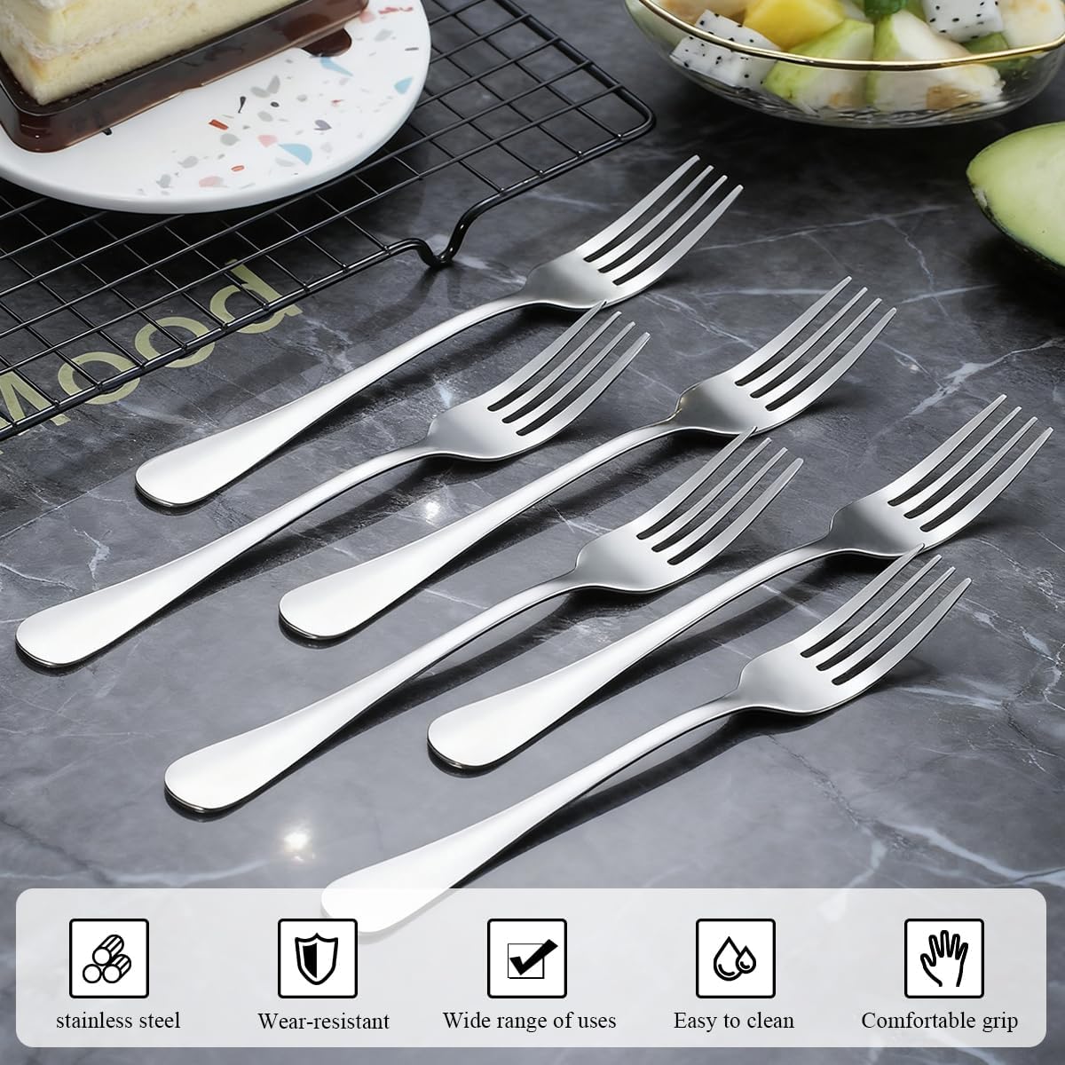 thumbnail video image 2 of Dammyty 12 Pieces Dinner Forks Set, Upgrade Stainless Steel Salad Forks Silverware Set, 2 of 9