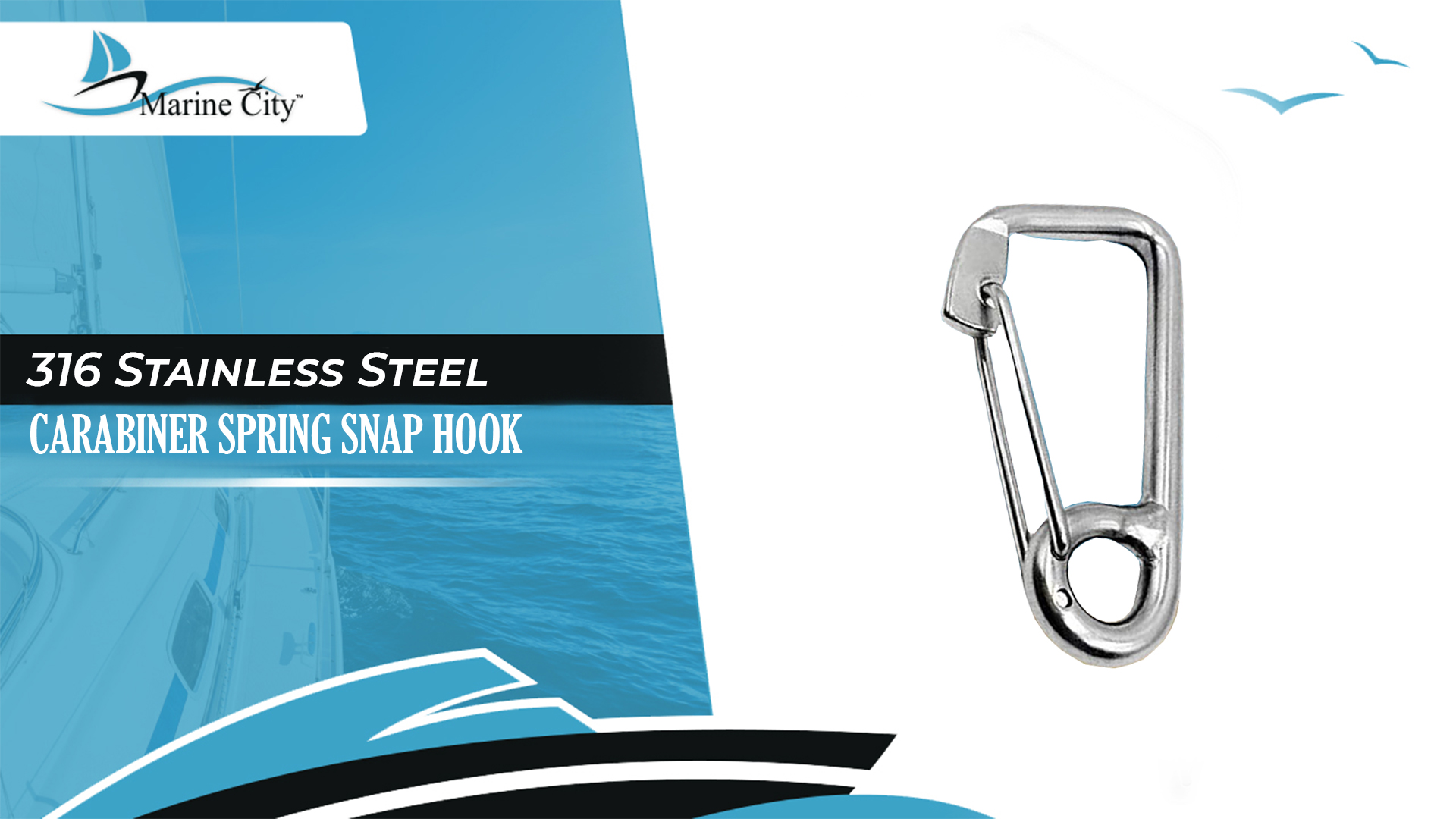 thumbnail video image 2 of MARINE CITY Carabiner Spring Snap Hook  316 Stainless Steel, Rustproof, Lightweight, 2" for Keys, Water Bottles, RVs, Boats, Camping, Hiking Pack of 1, 2 of 7