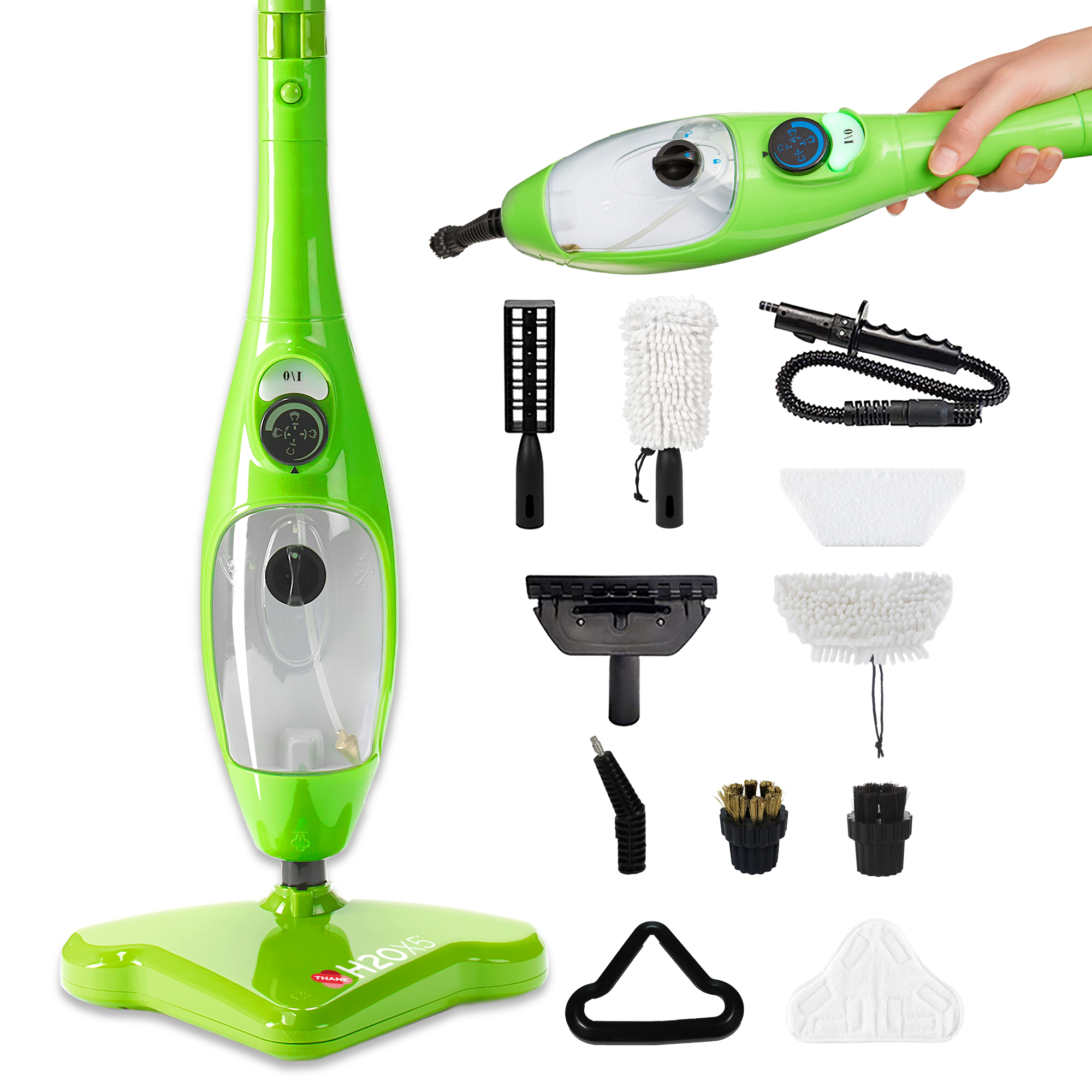 H2O Mop X5 Dualblast Green, Portable Steam Cleaner, 5-in-1