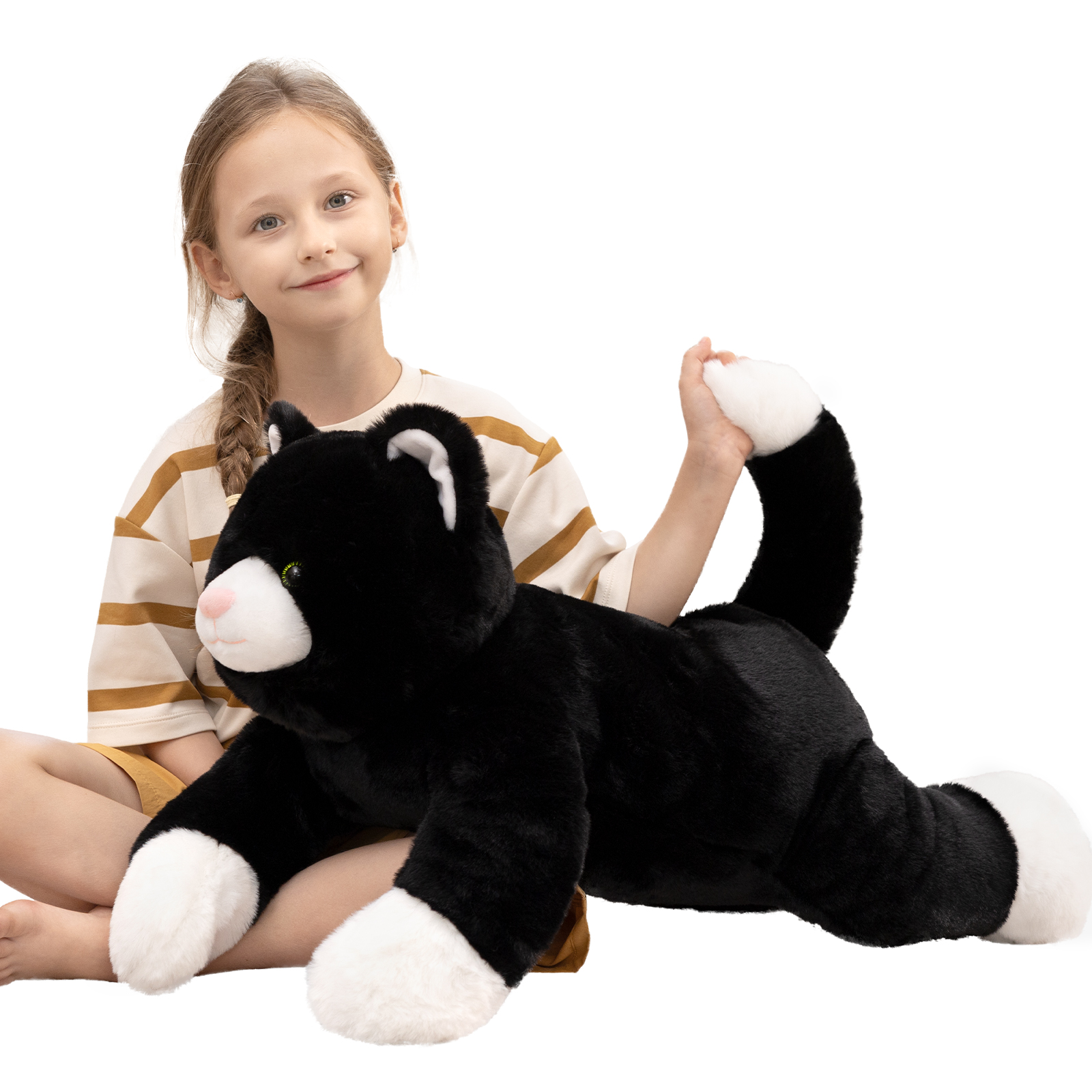 thumbnail video image 2 of MorisMos 31.5“ Giant Cat Stuffed Animal, Big Blank and White Cat Plush Toy, 2 of 8