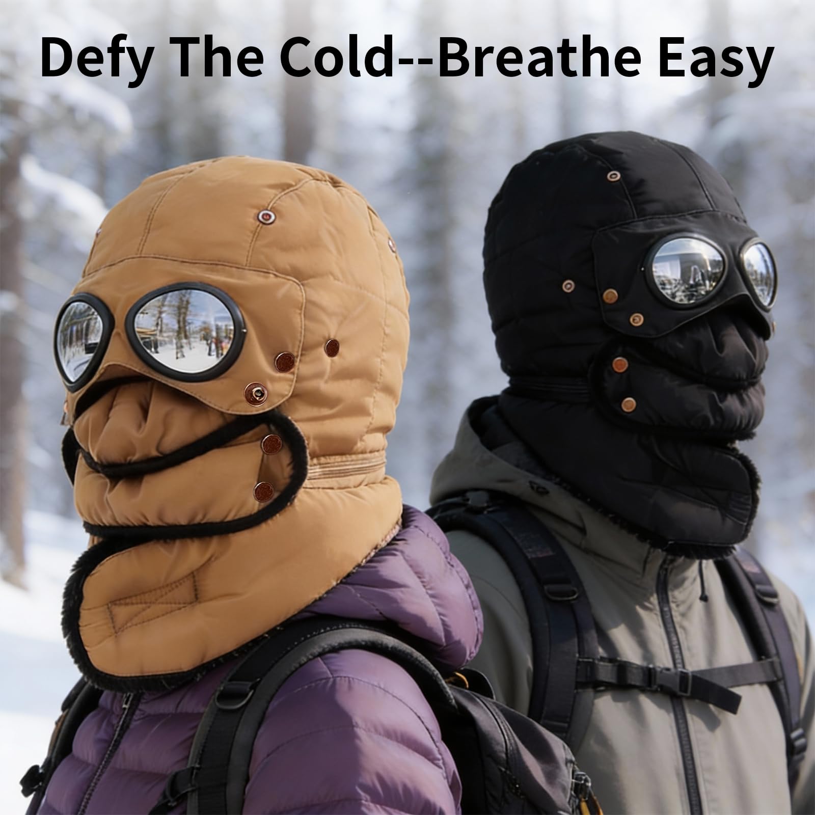 thumbnail video image 2 of winter thermal hat with glasses and Detachable Mask, Windproof Fleece Lined Aviator Hat for Skiing, Snowboarding, and Outdoor Winter Activities, 2 of 7
