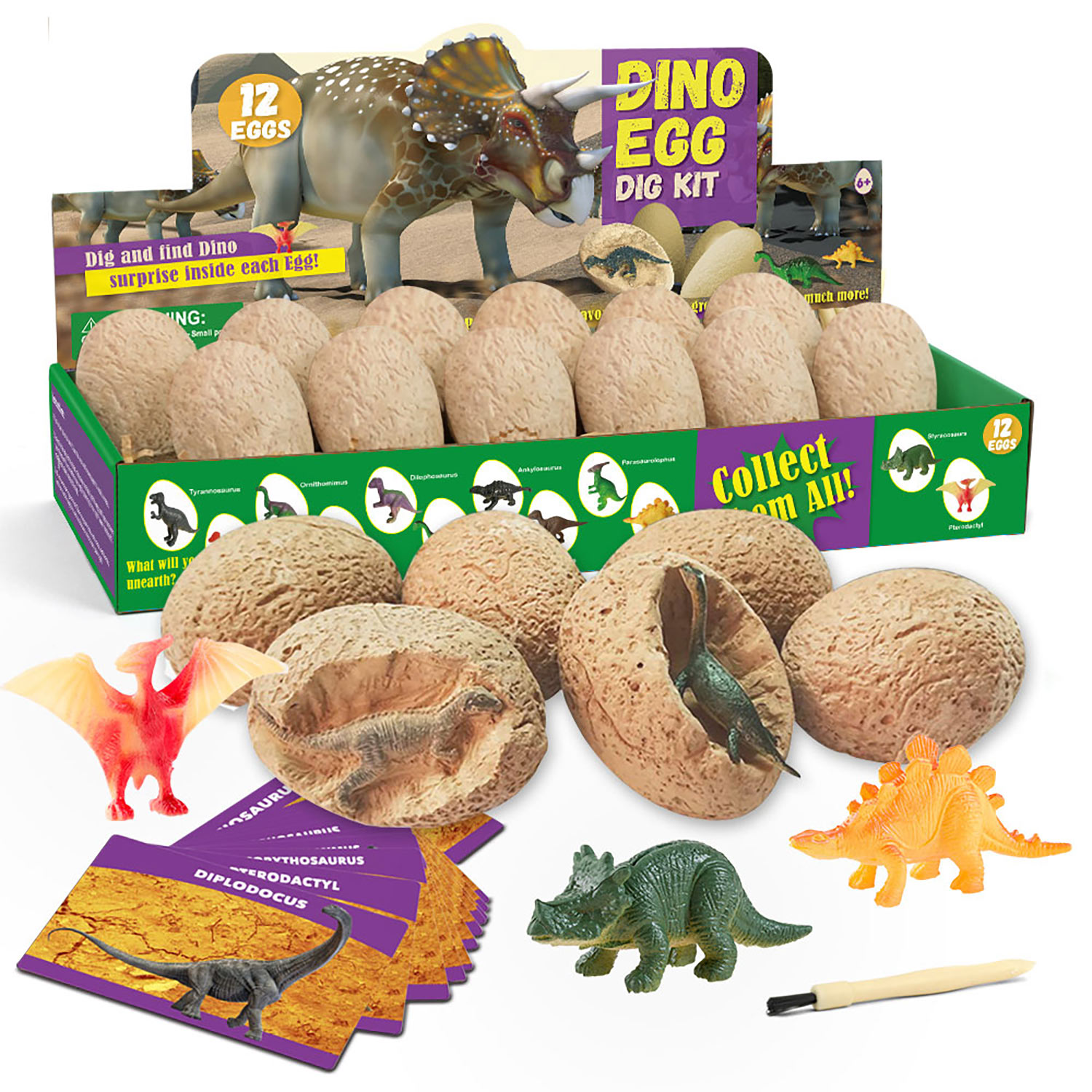 thumbnail video image 2 of Piano Potato 12 Unique Dino Egg Dig Kit,  Dinosaur Eggs Excavation Sets,  Dinosaur Toys for Kids, Easter Party Archaeology Paleontology Educational Science STEM Gift for Age 6+ Boys and Girls, 2 of 11