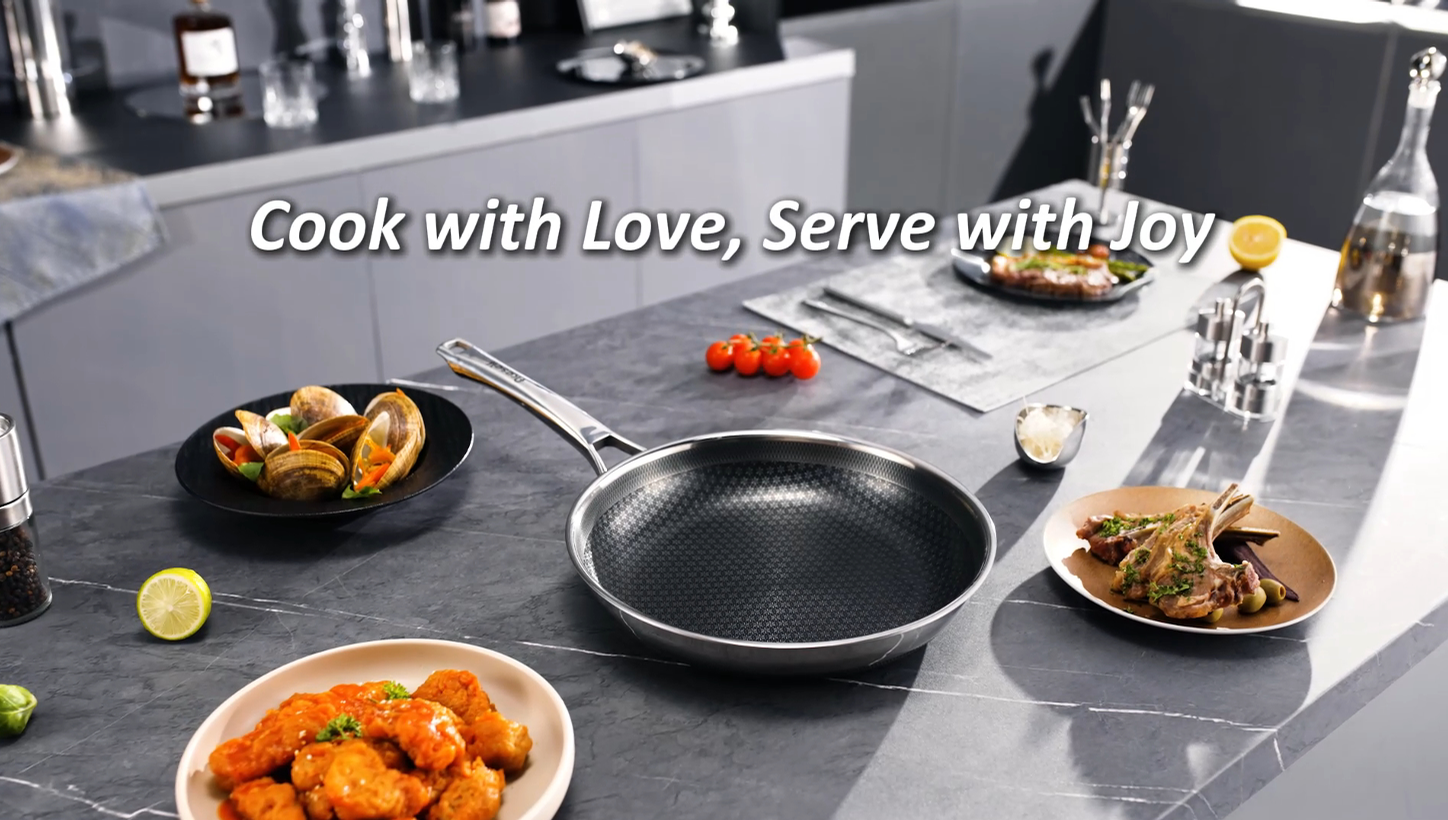 thumbnail video image 2 of Non Stick Frying Pans With Lid, 12 inch Nonstick Hybrid Stainless Steel Skillets, Dishwasher Induction Oven Broiler Safe, Non Toxic Chef's Pan, 2 of 6