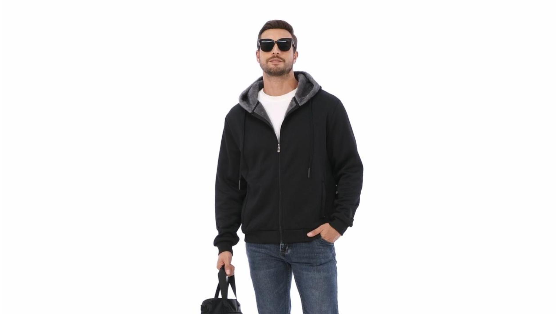 thumbnail video image 2 of Zehisen Men's Fleece Winter Coat Warm Sweatshirts Zip Up Hoodie Heavyweight Sherpa Lined Fall Winter Jacket Navy S, 2 of 8