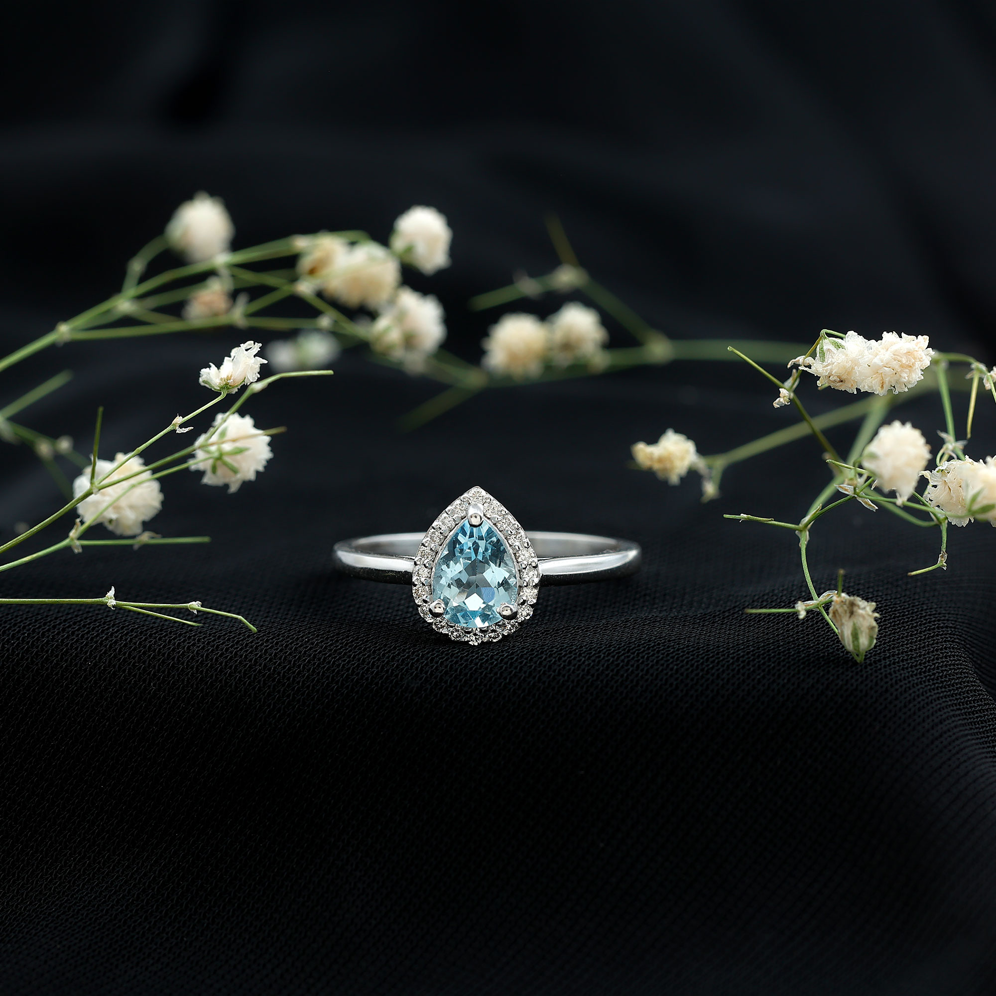 thumbnail video image 2 of Rosec Jewels Natural Aquamarine Teardrop Engagement Ring - Aquamarine Diamond Ring for Women - AAA Grade - With Jewelry Box, 10K Yellow Gold, US 6.00, 2 of 8