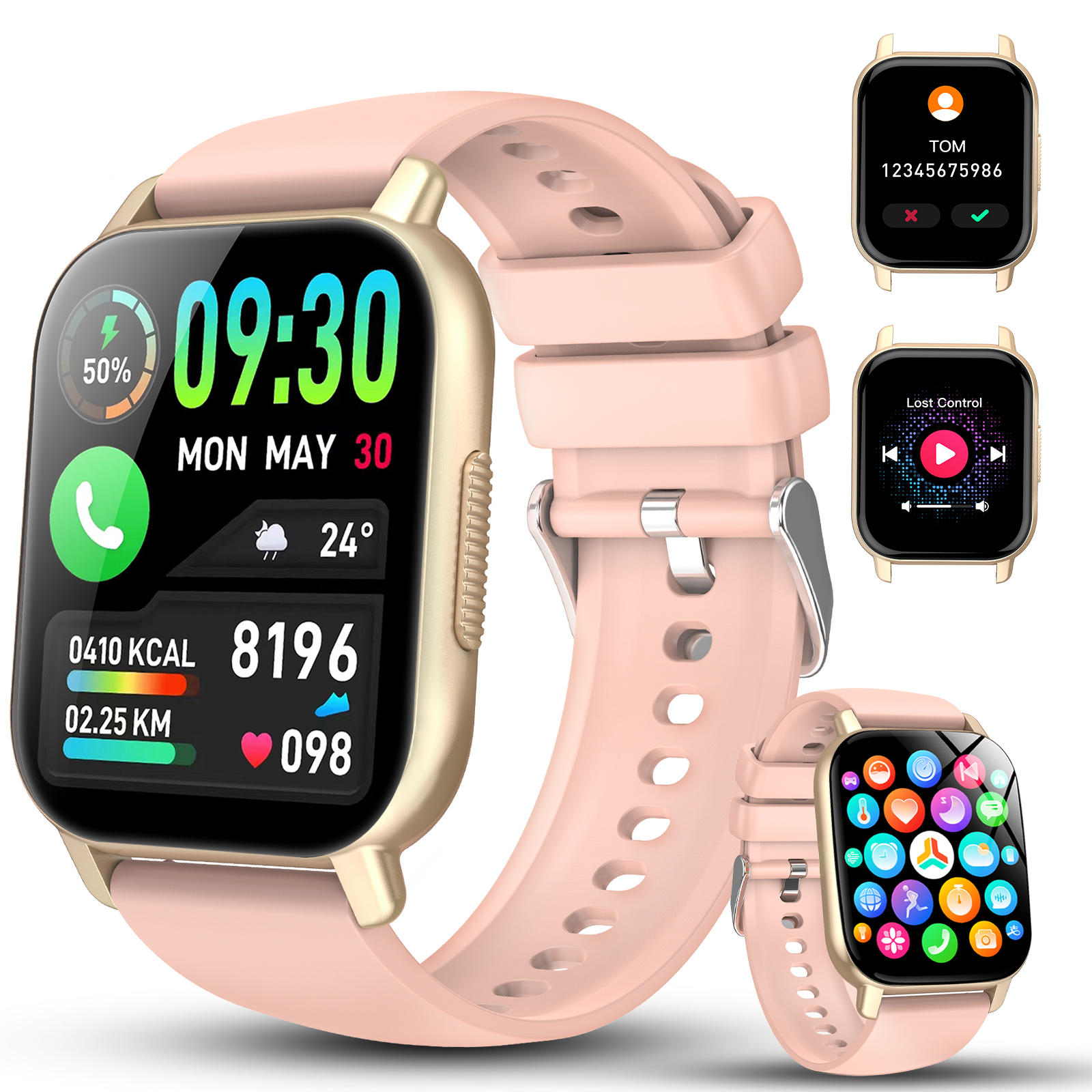 thumbnail video image 2 of Smart Watch for Women Android IOS with Bluetooth Call, 1.85" Touch Screen 112+ Sport Modes Fitness Tracker, IP68 Waterproof Smartwatch, Gift Idea, Pink, 2 of 7