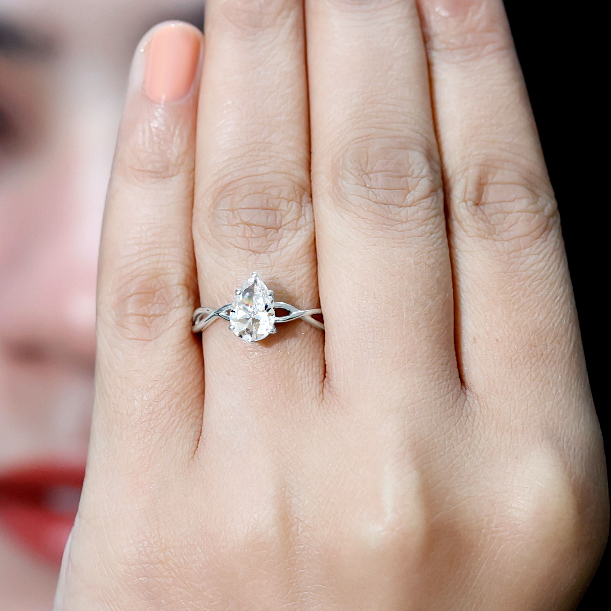 thumbnail video image 2 of Rosec Jewels Lab Created Teardrop Solitaire Engagement Ring - 6x8 mm - EF-VS Quality, 925 Sterling Silver, US 4.00, 2 of 8