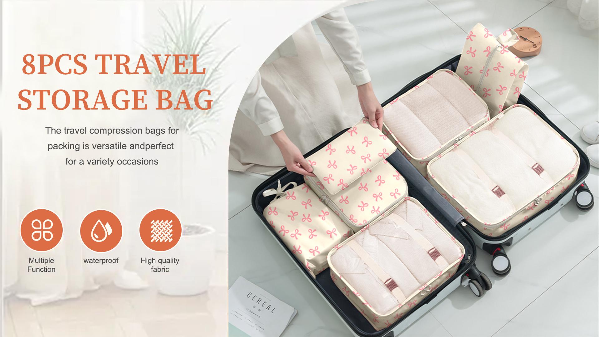 thumbnail video image 2 of Livhil 8Pcs Packing Cubes for Luggage, Packing Cubes for Travel Luggage Packing Organizers (Bow), 2 of 8
