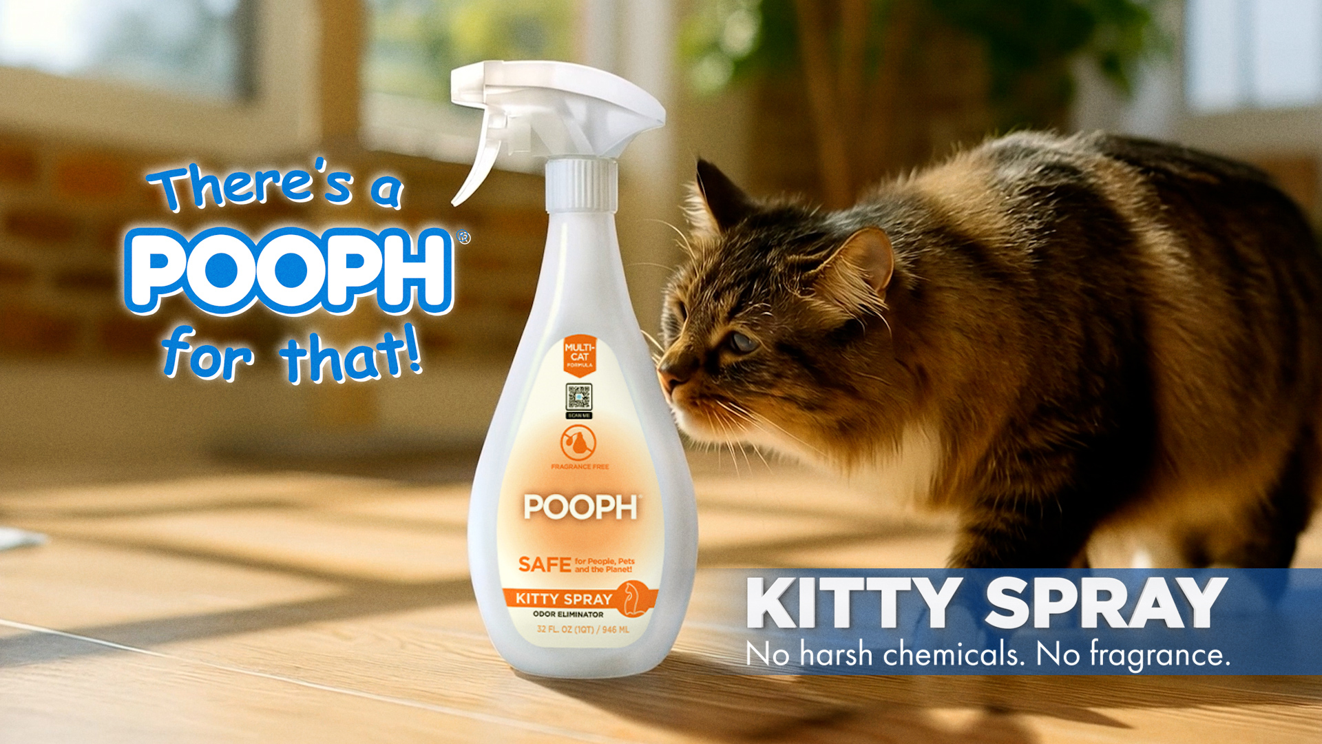 thumbnail video image 2 of Pooph Kitty Odor Eliminator Spray, 20 oz, Fragrance Free, No Harsh Chemicals, 2 of 14