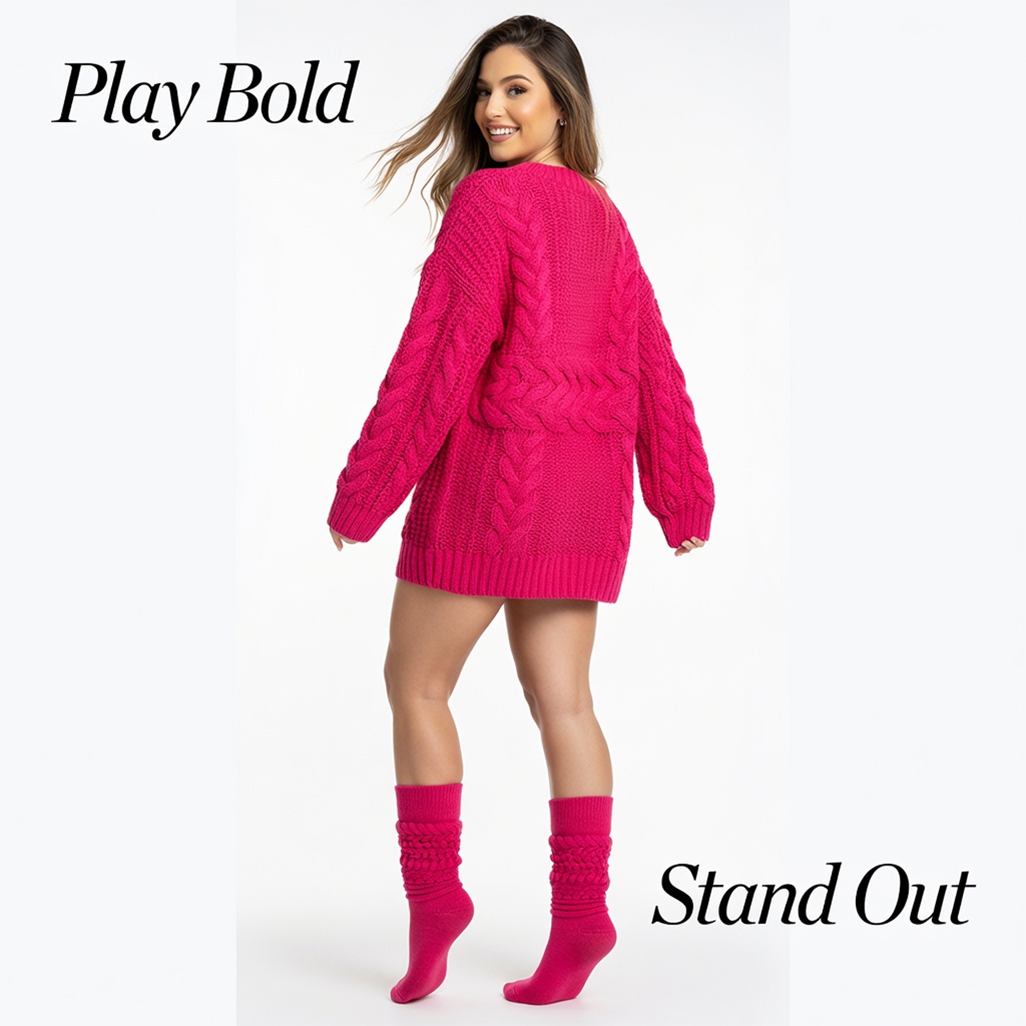 thumbnail video image 2 of Women’s Cotton Slouch Socks 3 Pairs, Knee High Scrunch Boot Socks, Extra Long All Season Comfort, Made in USA (3 Pairs Fuchsia), 2 of 15