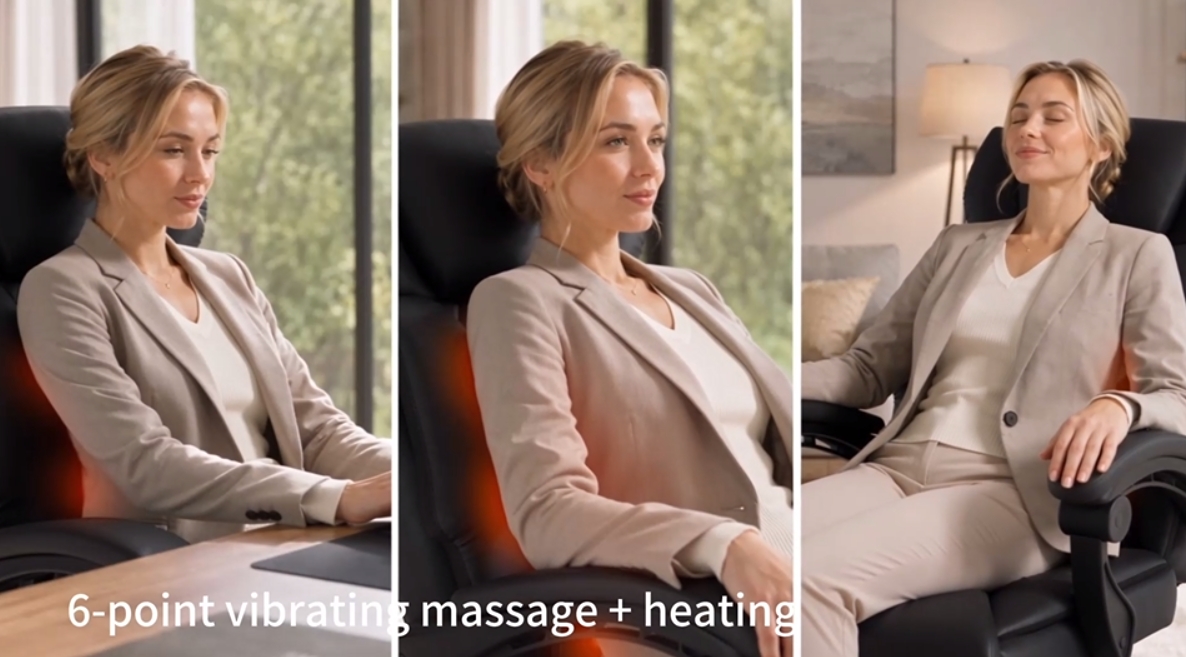 thumbnail video image 2 of Homall Big and Tall Massage Office Chair with Heat & 6-Point Vibration, High-Back Executive Recliner with Footrest, PU Leather Desk Chair, Black, 2 of 8