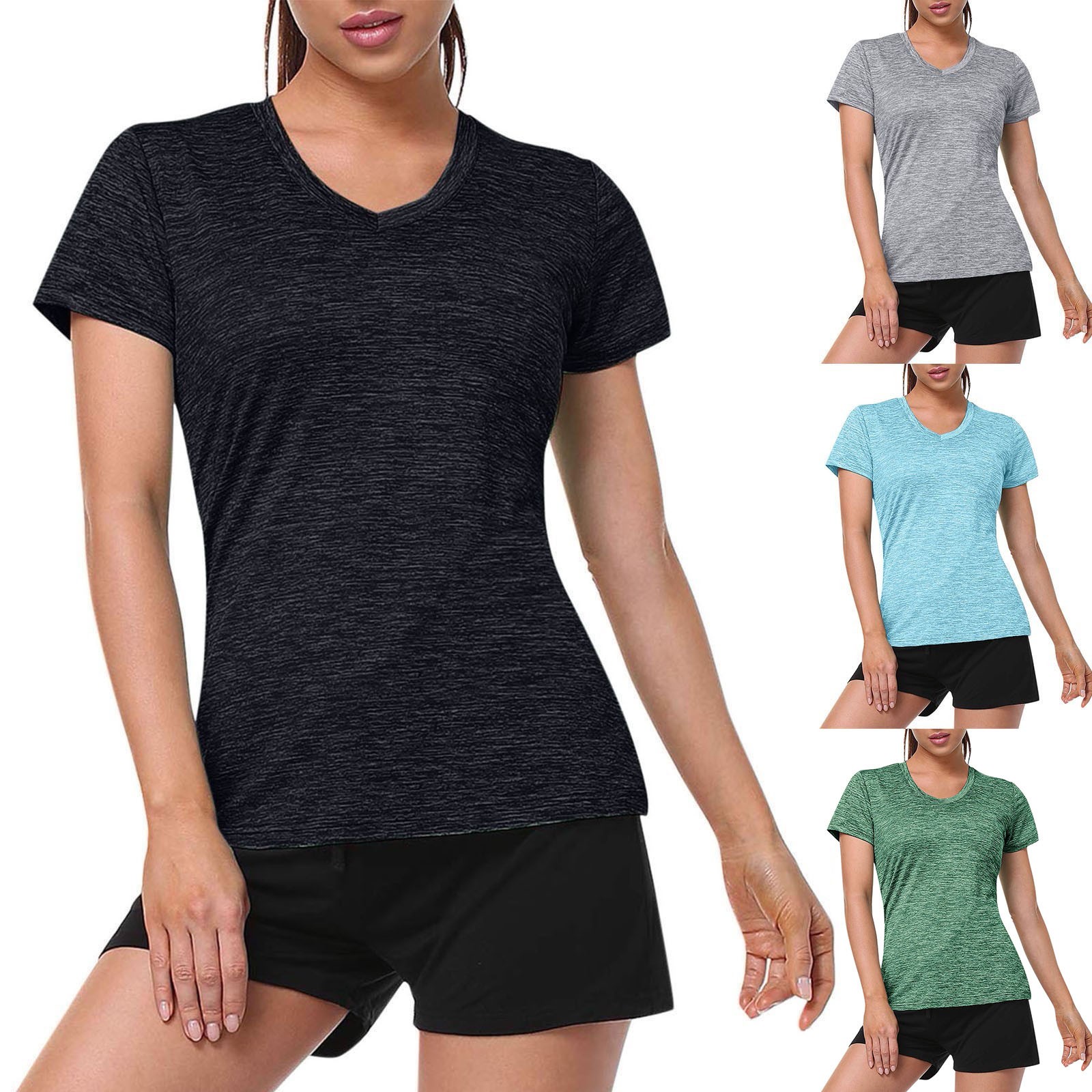 thumbnail video image 2 of IDALL Tshirts Shirts Womens Shirts Short Sleeve Shirts V Neck Short Sleeve Moisture Wicking Athletic Shirts Sport Activewear Top Workout Shirts Summer&nbsp;Shirts Dark Gray 2XL, 2 of 8