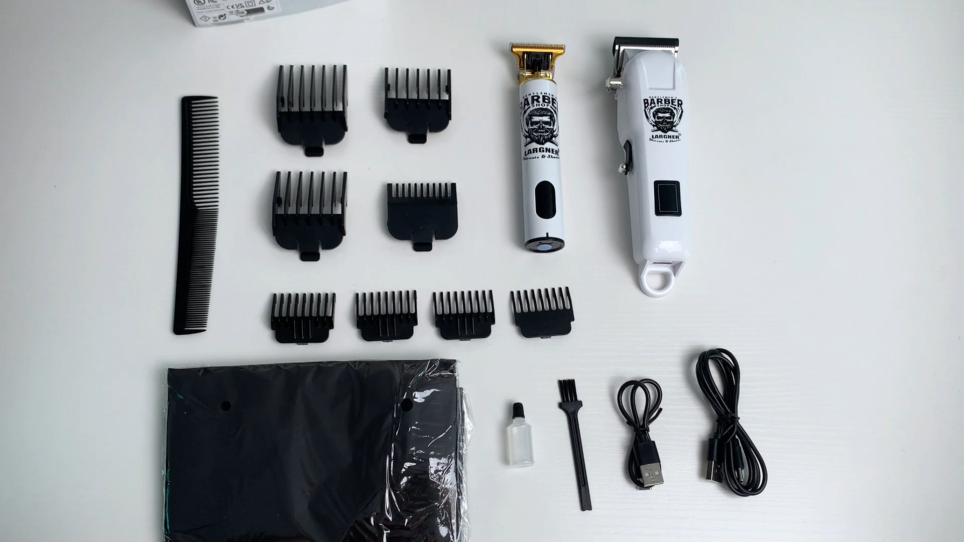 thumbnail video image 2 of LARGNER 2-in-1 Professional Hair Clippers for Men, Cordless T-Blade Trimmer & Home Haircut Kit with LED Display, White, 20-Piece, 2 of 8