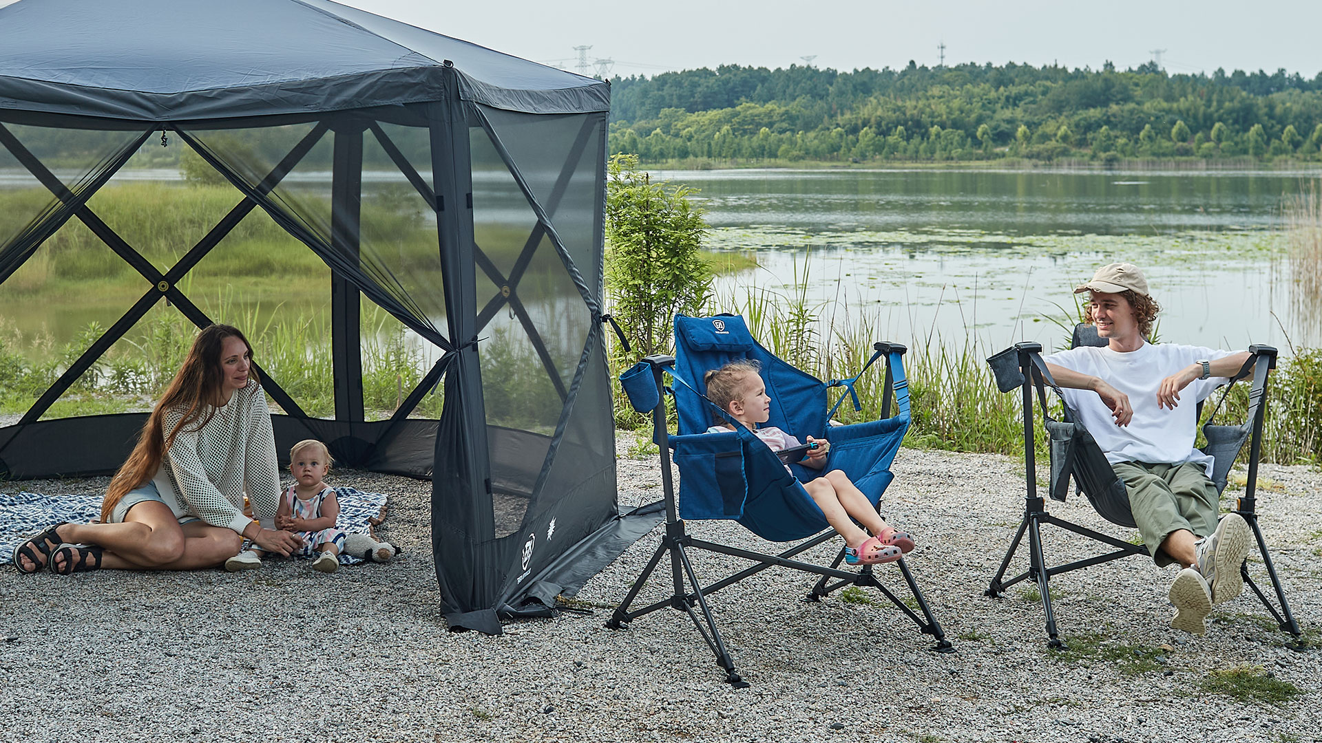 thumbnail video image 2 of Hammock Camping Folding Chair for Outdoor with Adjustable Back and Padded Seat, Blue, 2 of 10