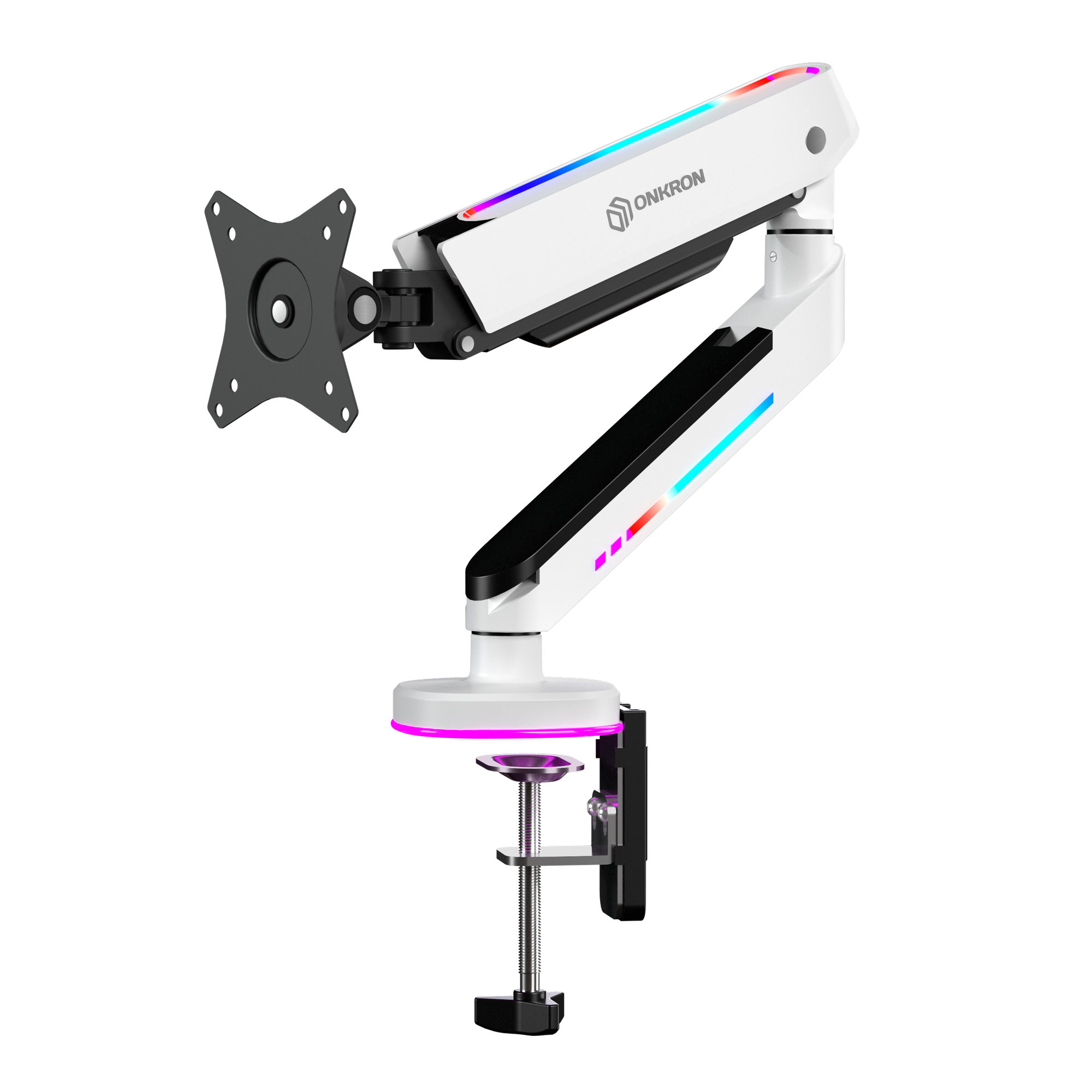 ONKRON Monitor Desk Mount Full Motion Articulating Monitor Arm for 13 - 34  Inch for LCD Computer Monitors up to 19.8 lbs - Adjustable Gaming Monitor  Stand with RGB LED Light (GM25) White 