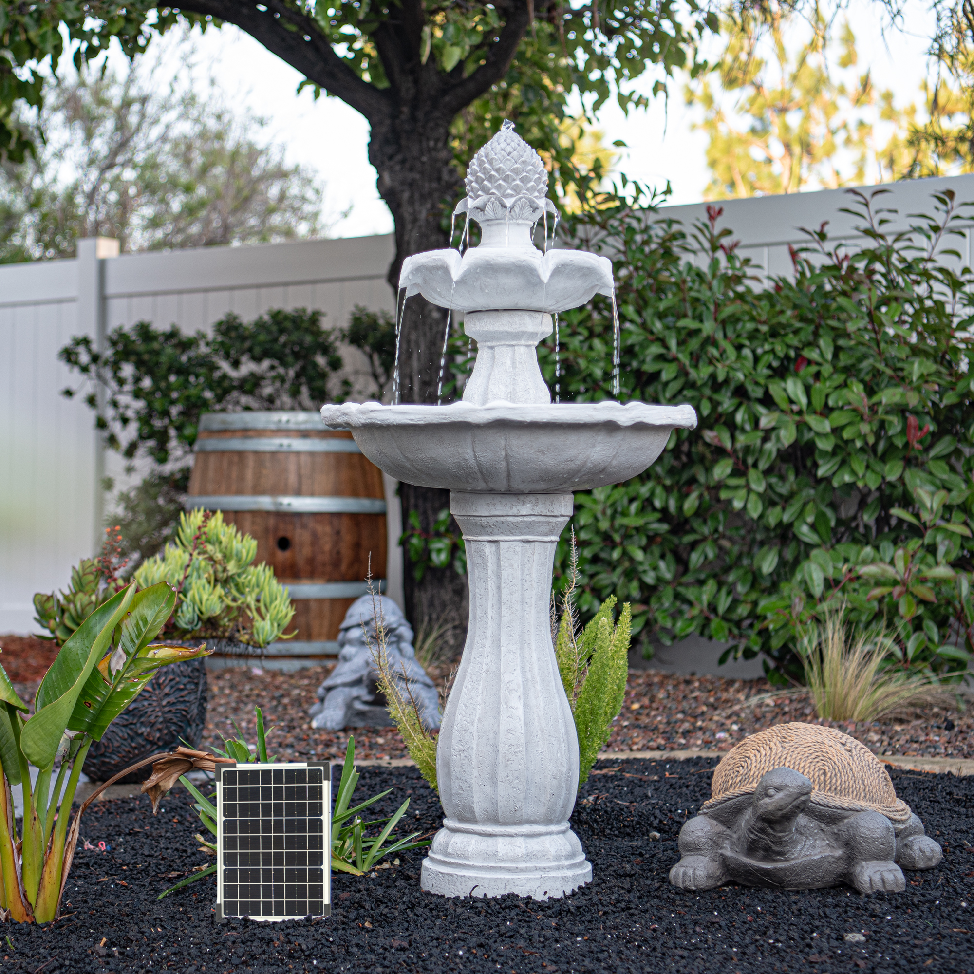 thumbnail video image 2 of XBrand 39" 2-Tier Outdoor Freestanding Solar Water Fountain - Classic Design, White Resin Bird Bath with Pump - Ideal for Yard, Lawn and Garden, Porch Décor, 2 of 12