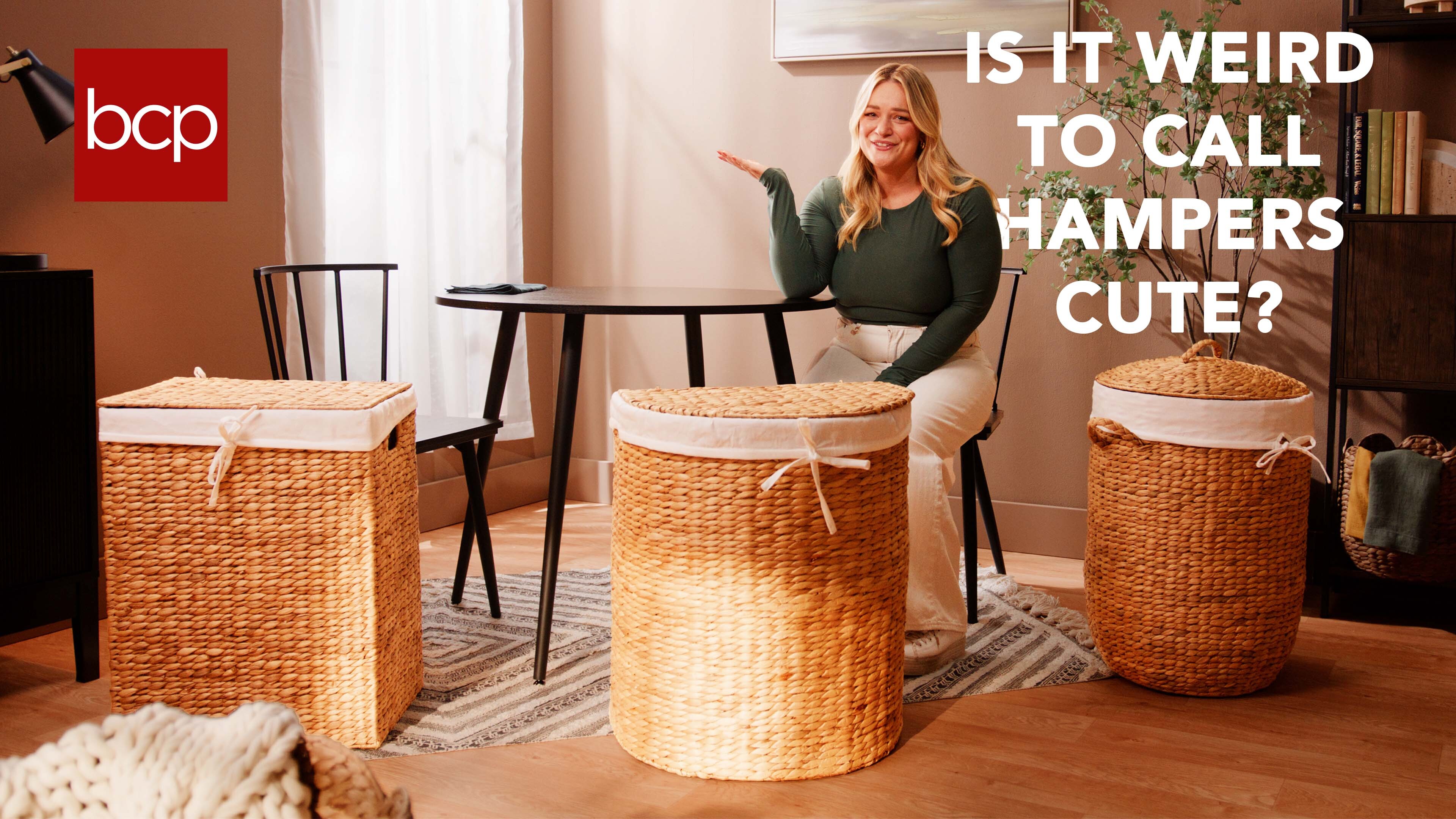 thumbnail video image 2 of Best Choice Products Half Moon Laundry Hamper w/ Lid, Half Round Laundry Basket, w/ Removable Liner & Handles - Chestnut, 2 of 9