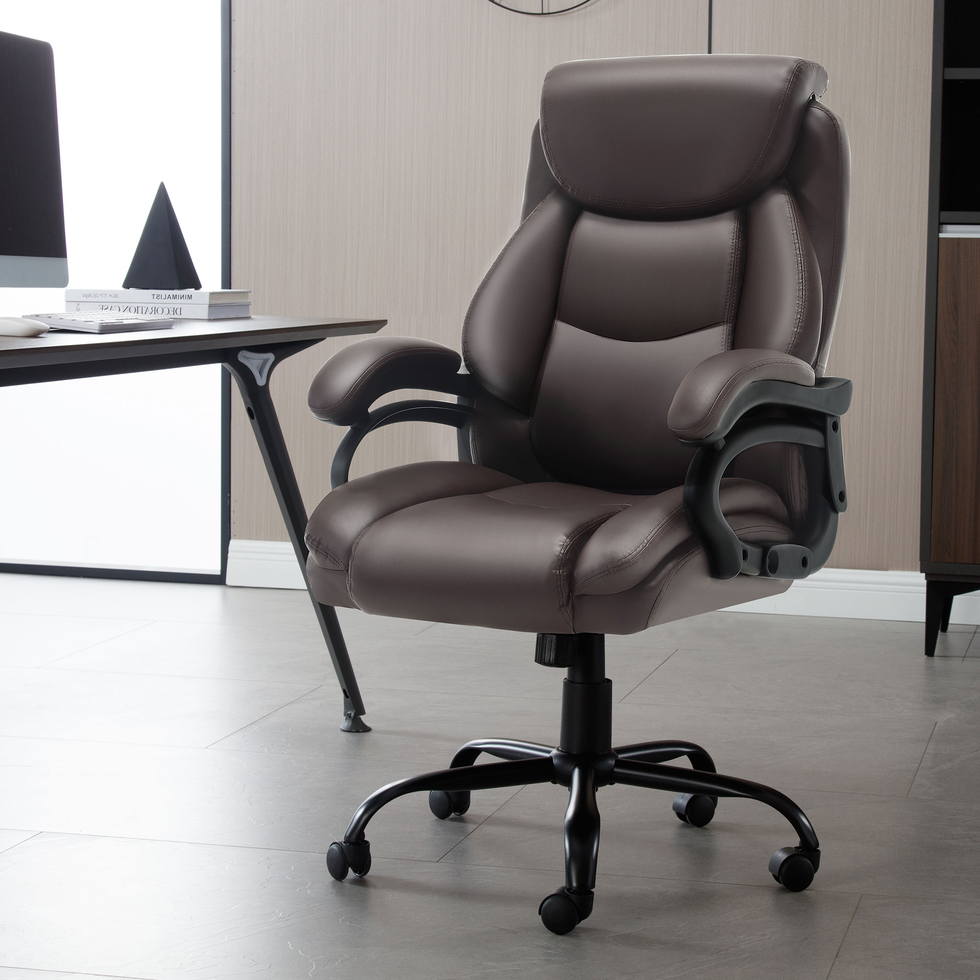 thumbnail video image 2 of JONPONY Big and Tall Office Chair 500LBS Wide Seat Ergonomic Computer Desk Chair High Back Executive Leather Chair Adjustable Task Chair Lumbar Back Support 8 Hours Heavy Duty Design,Brown, 2 of 13