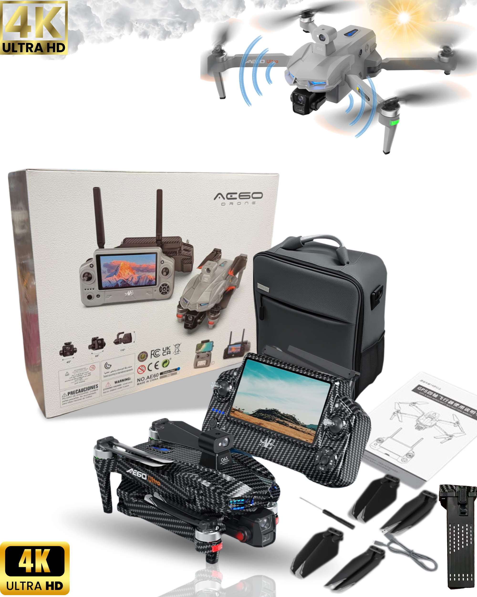 thumbnail video image 2 of Ae60 Ultra GPS Camera Drone with 4K HD Camera, Screen Controller, Obstacle Avoidance and Auto Return for Adults, 2 of 15