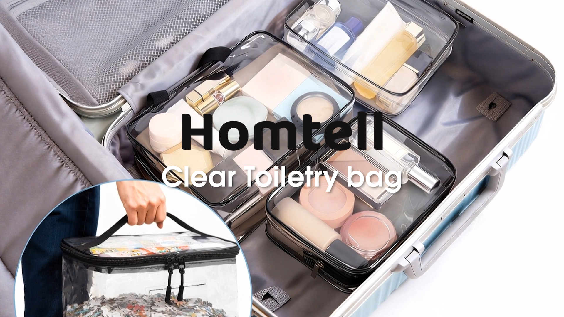 thumbnail video image 2 of 4 Pack Clear PVC Makeup Bag, Waterproof TSA Approved Travel Toiletry Bag for Women Men, 2 of 8