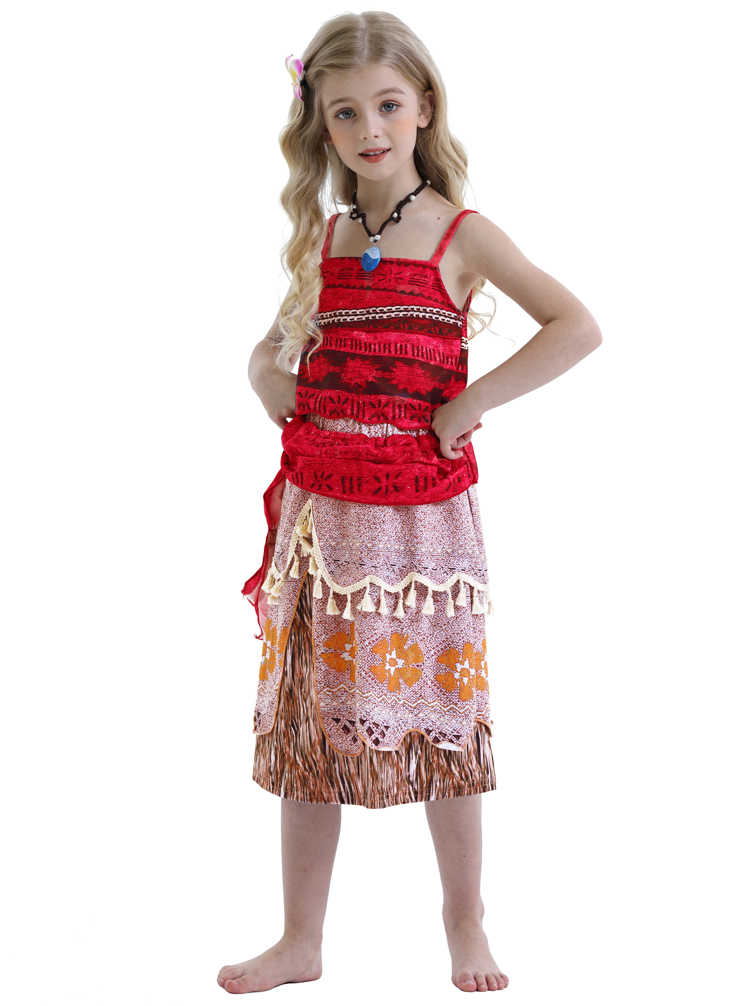 thumbnail video image 2 of Jurebecia Princess Costume for Girls Adventure Moana Dress Outfit Two-Pieces Crop Top Skirt Set Birthday Party Clothes Child 120 cm 5-6 Years, 2 of 17