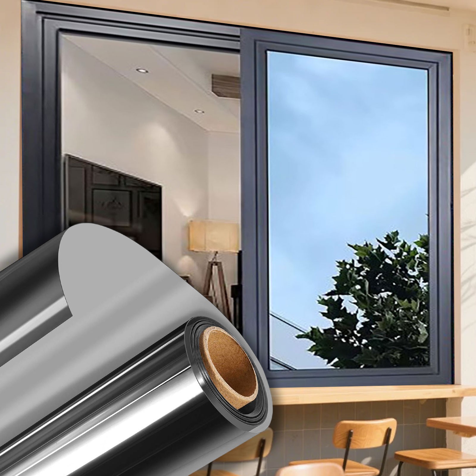 thumbnail video image 2 of Window Film One Way Mirror Window Tint for Home Window Film Daytime Privacy Static Decorative Heat Control Anti UV Window Tint for Home and Office,A,12"x39", 2 of 8