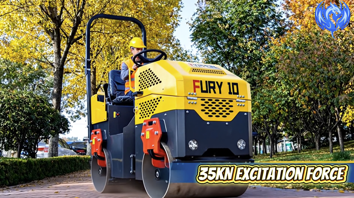 thumbnail video image 2 of TYPHON FURY 10 Mini Road Roller, 1 Ton Hydraulic Vibratory Asphalt Compactor with 13.5 Horse Power Briggs & Stratton Gas Engine, 2 of 31